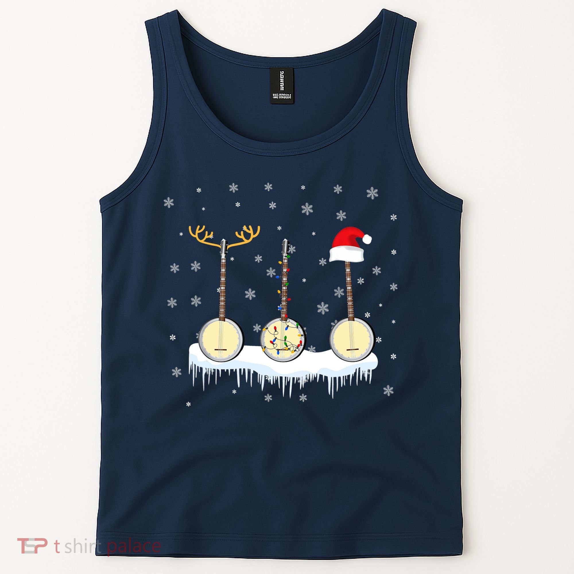 Banjo Christmas Tree With Santa Hat Xmas Tank Top