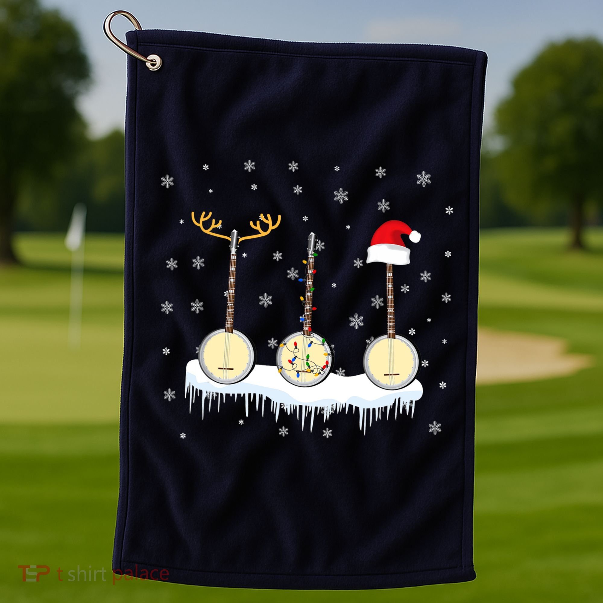 Banjo Christmas Tree With Santa Hat Xmas Golf Towel