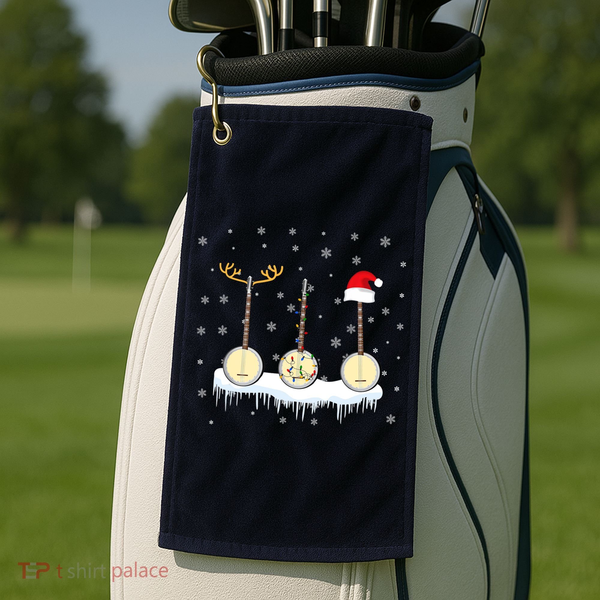 Banjo Christmas Tree With Santa Hat Xmas Golf Towel