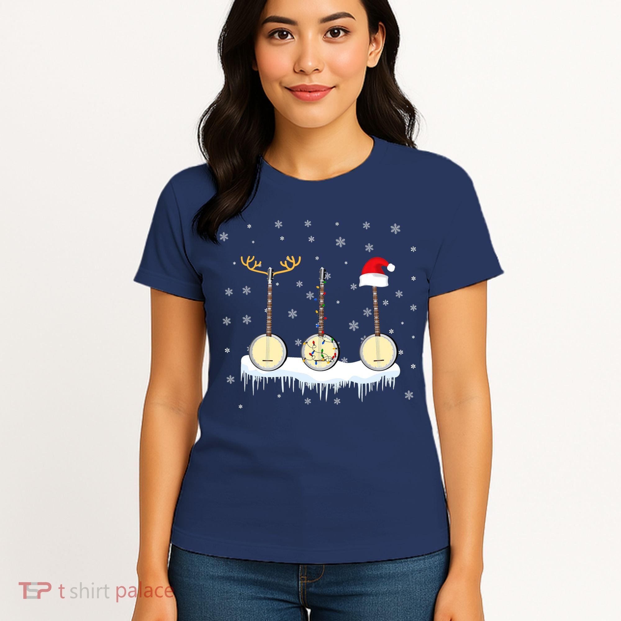 Banjo Christmas Tree With Santa Hat Xmas Women's T-Shirt