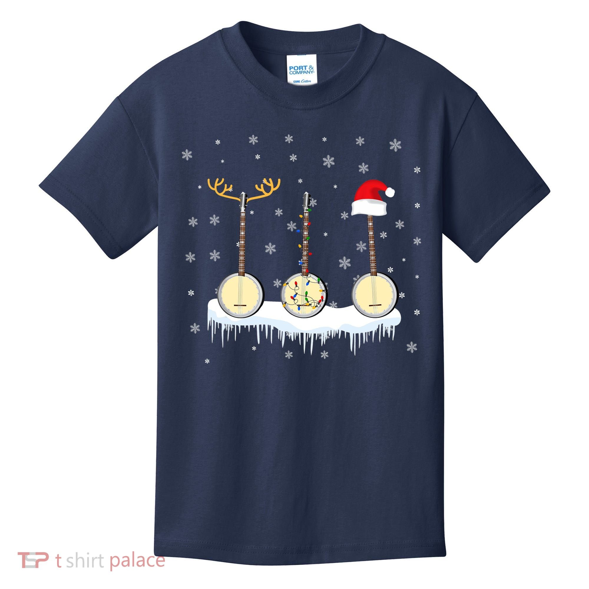 Banjo Christmas Tree With Santa Hat Xmas Kids T-Shirt
