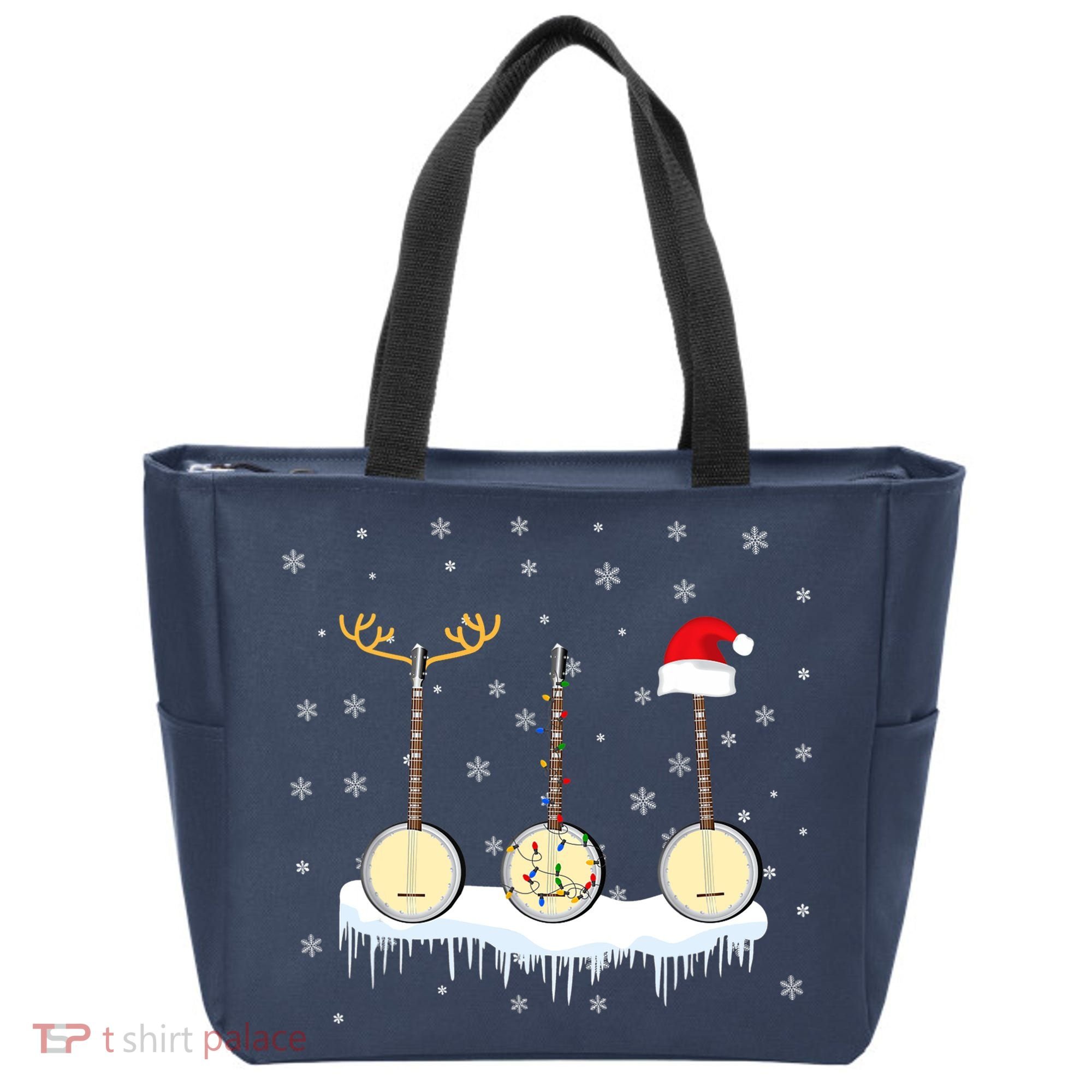 Banjo Christmas Tree With Santa Hat Xmas Tote Bag