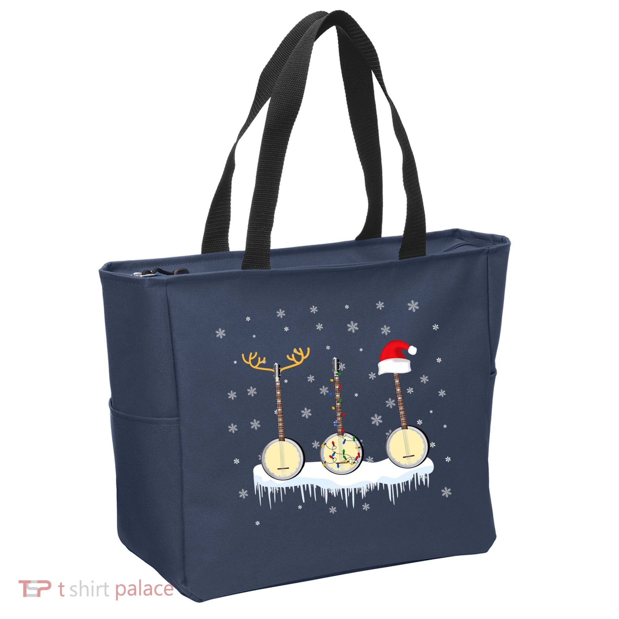 Banjo Christmas Tree With Santa Hat Xmas Tote Bag