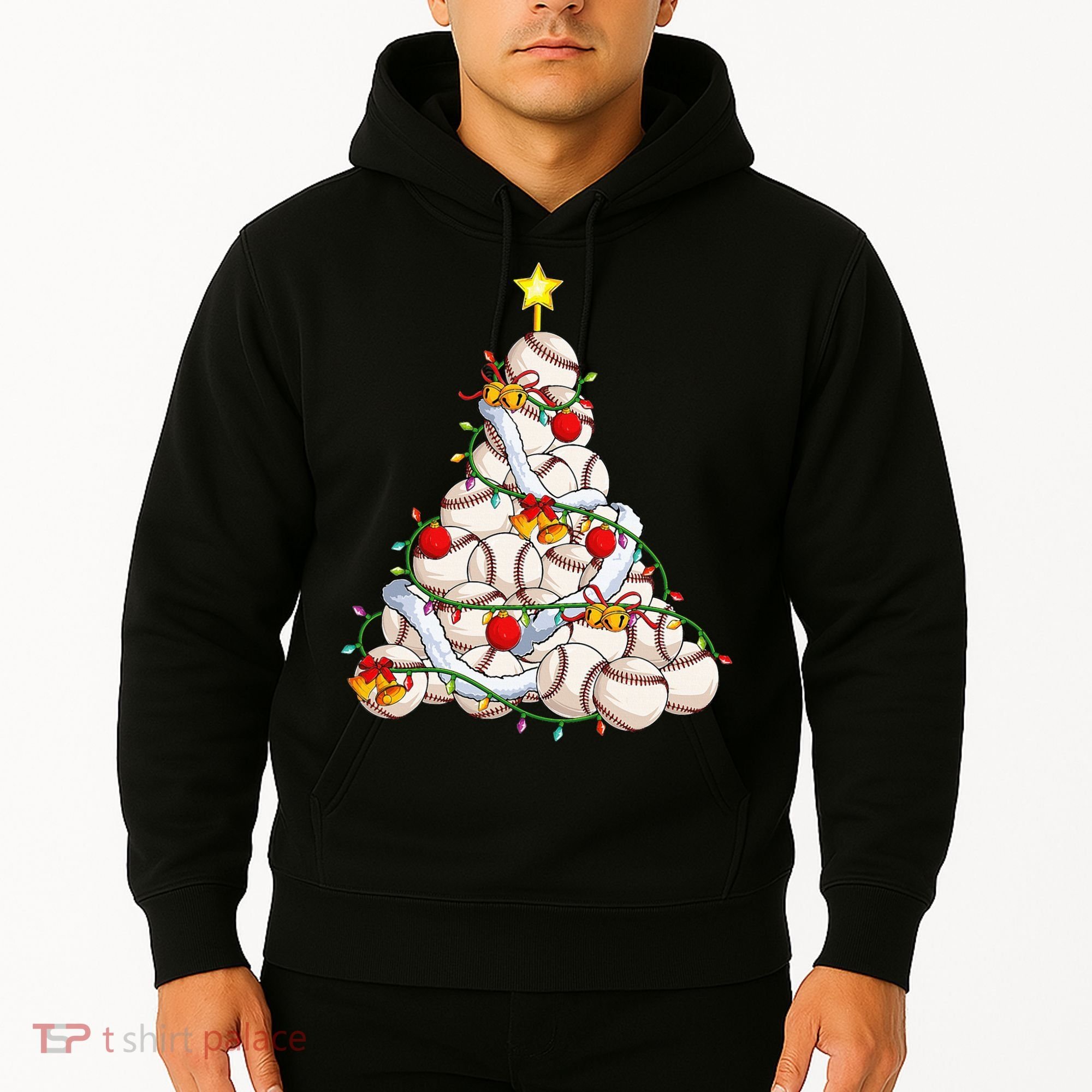 Baseball Christmas Tree Holiday PJs for Players & Coaches Hoodie