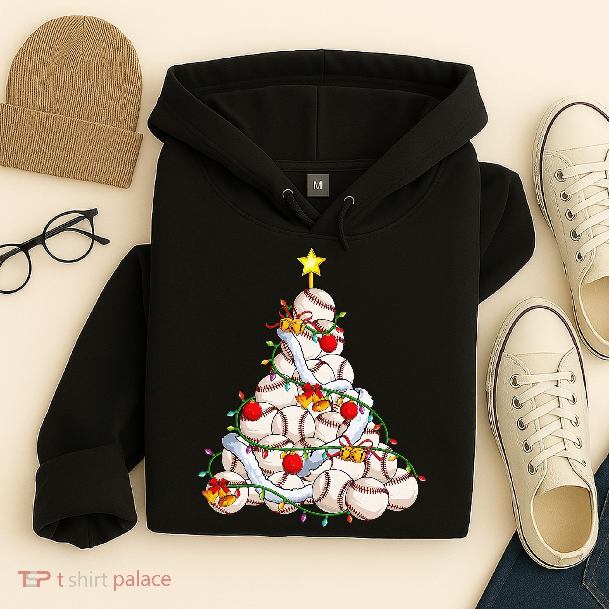 Baseball Christmas Tree Holiday PJs for Players & Coaches Hoodie