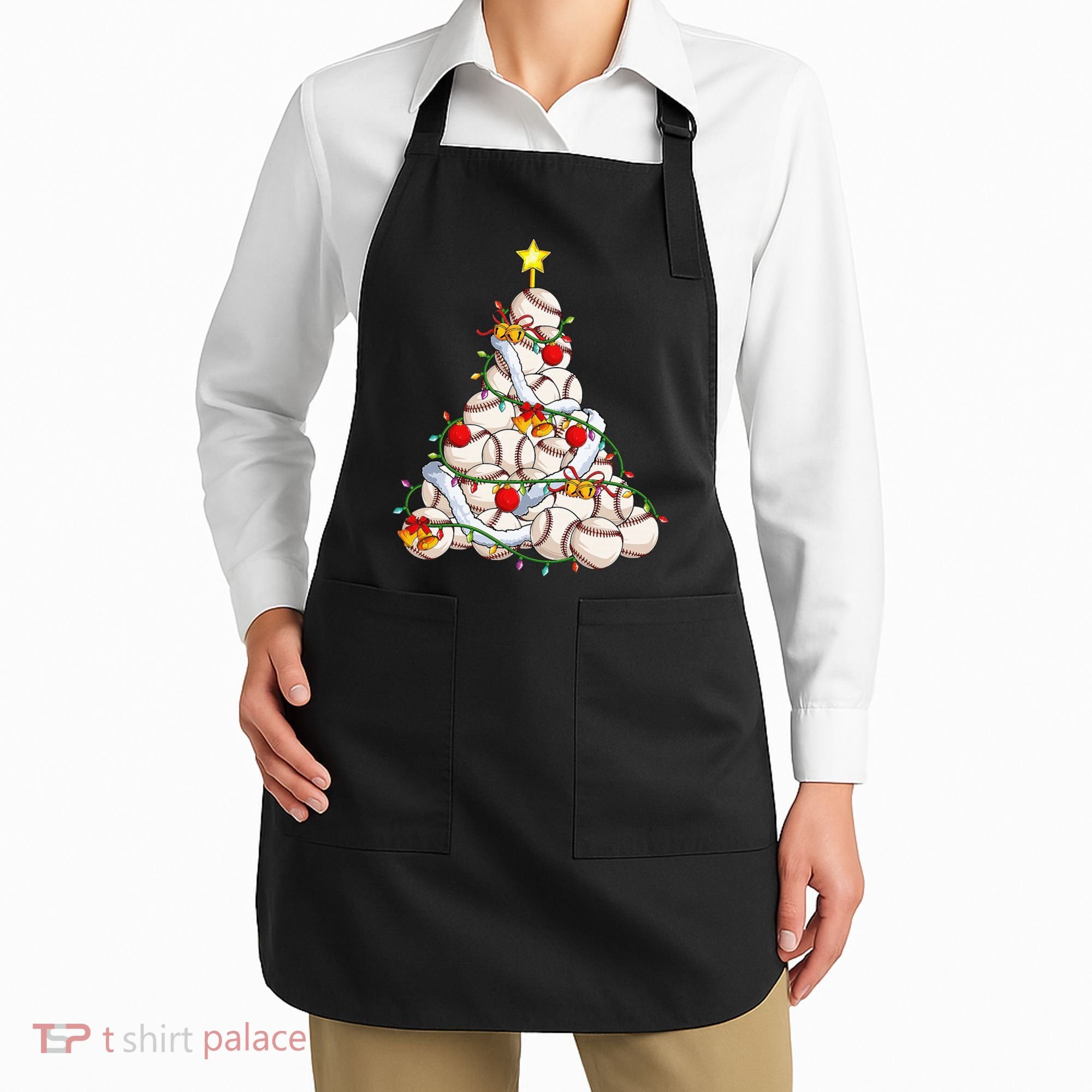 Baseball Christmas Tree Holiday PJs for Players & Coaches Apron