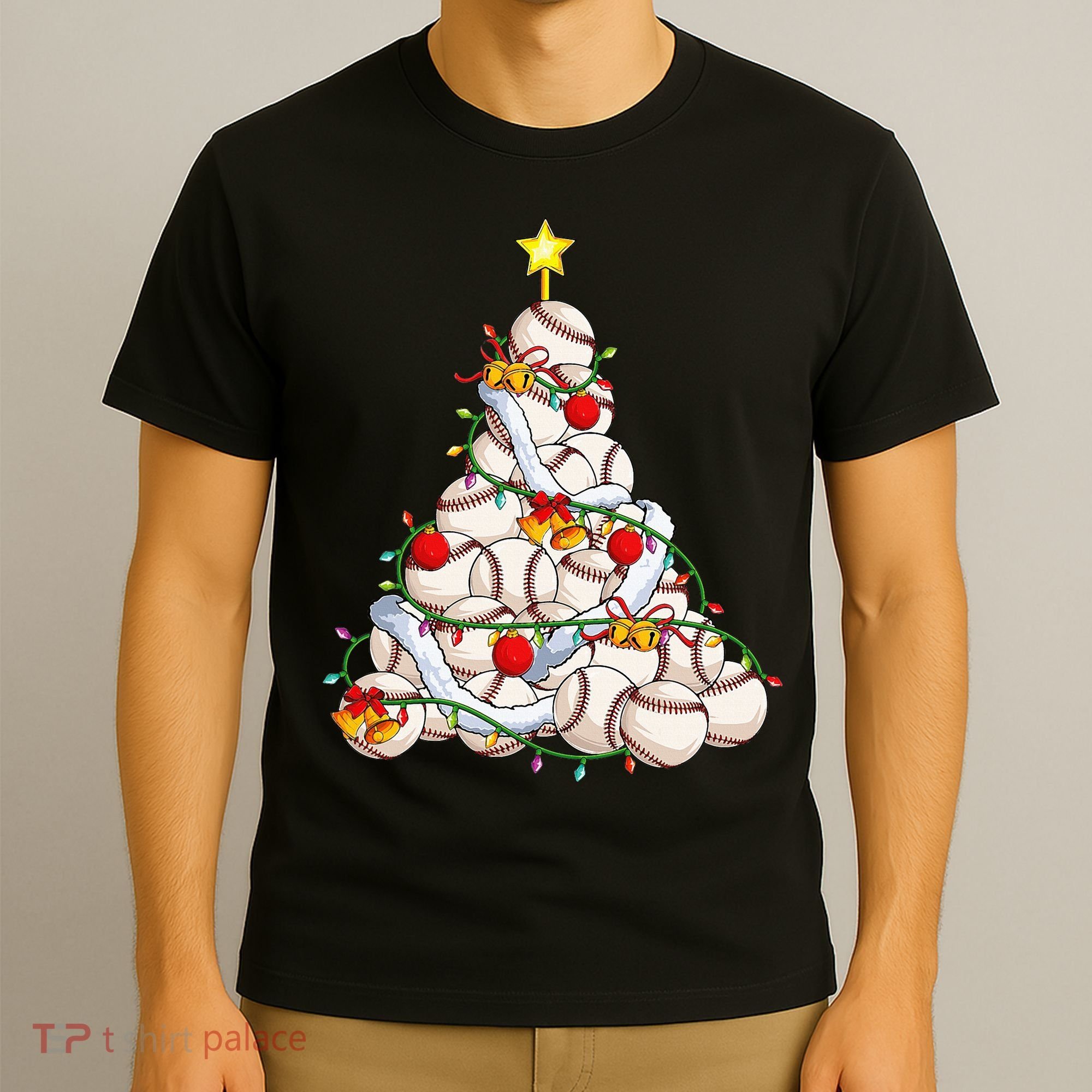 Baseball Christmas Tree Holiday PJs for Players & Coaches T-Shirt
