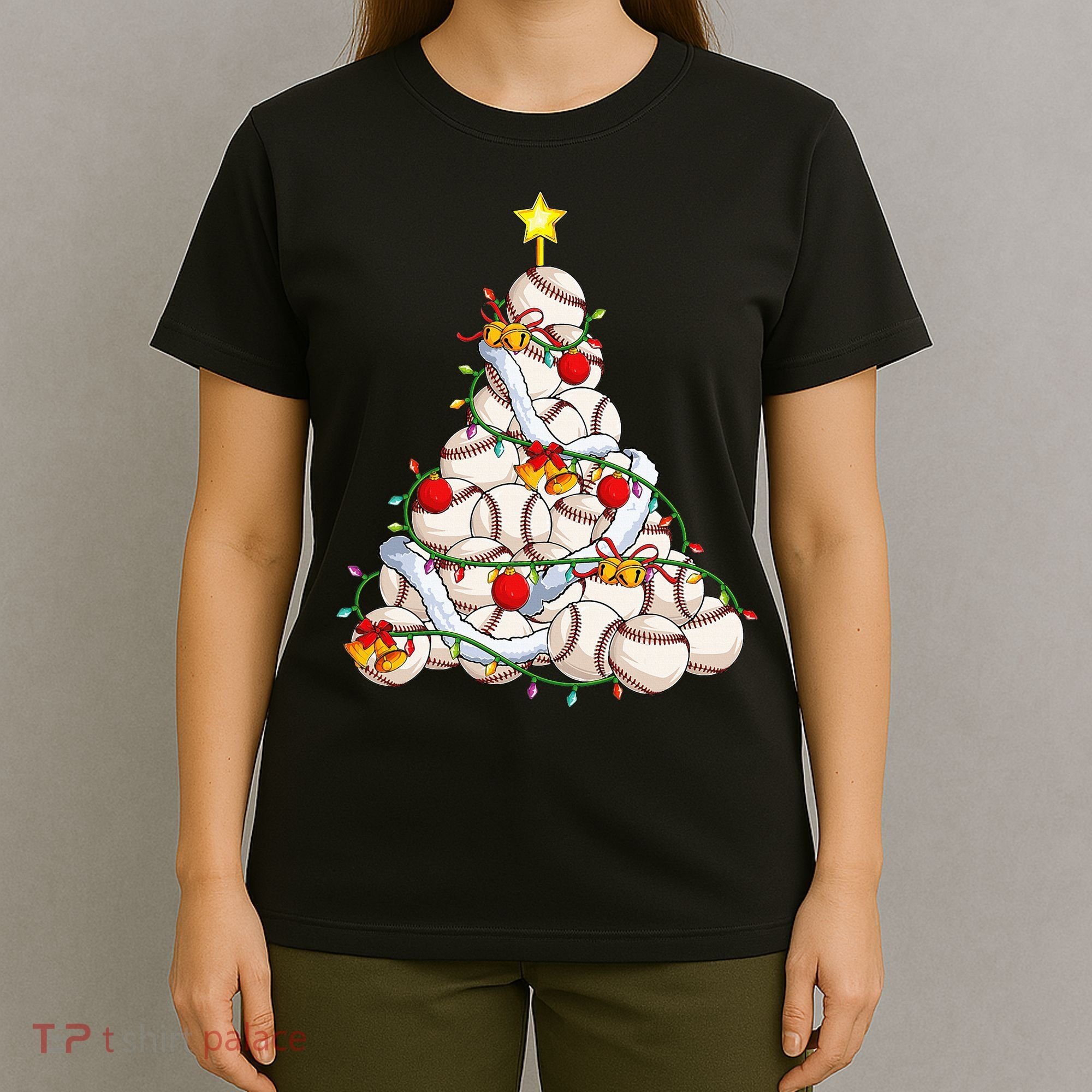 Baseball Christmas Tree Holiday PJs for Players & Coaches T-Shirt