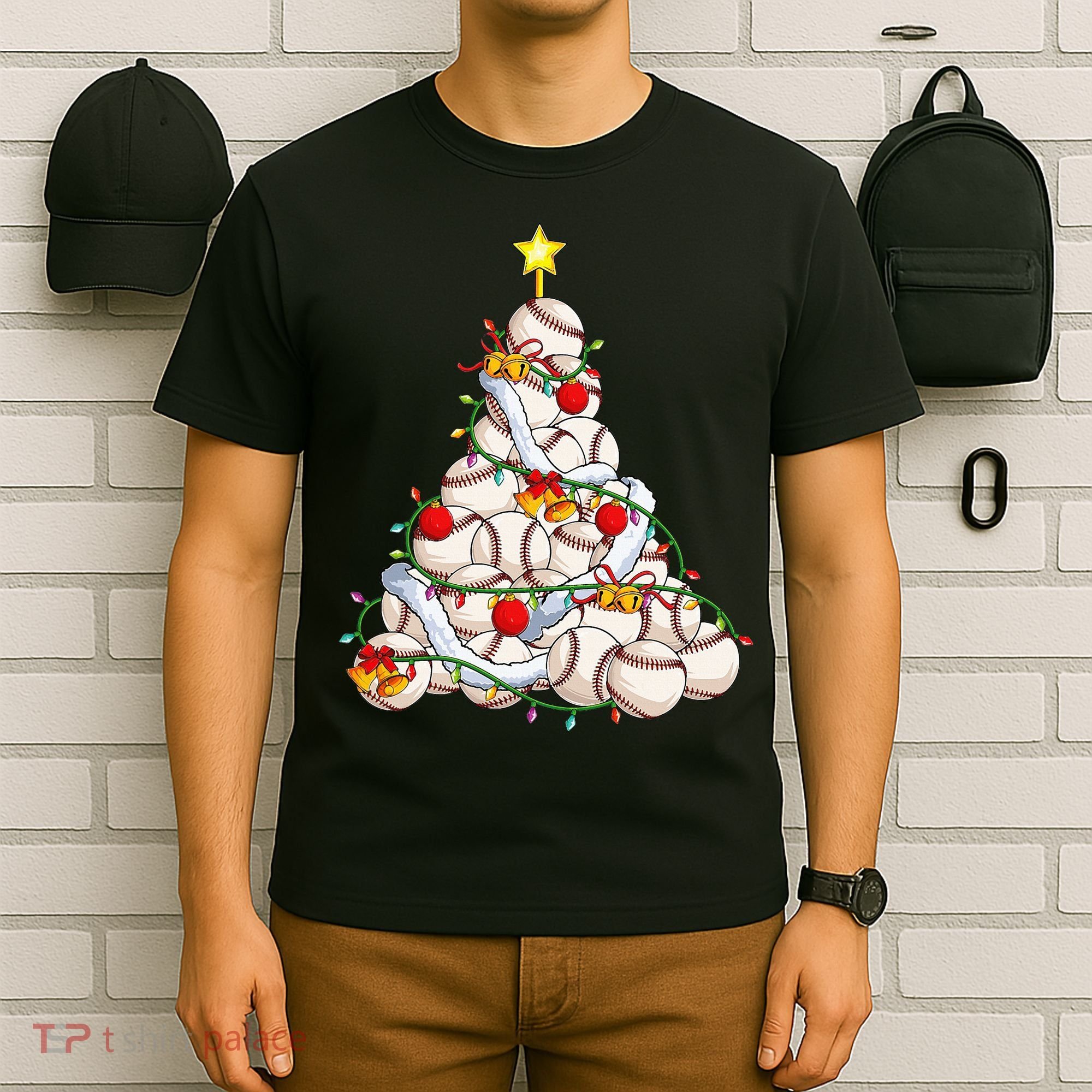 Baseball Christmas Tree Holiday PJs for Players & Coaches T-Shirt