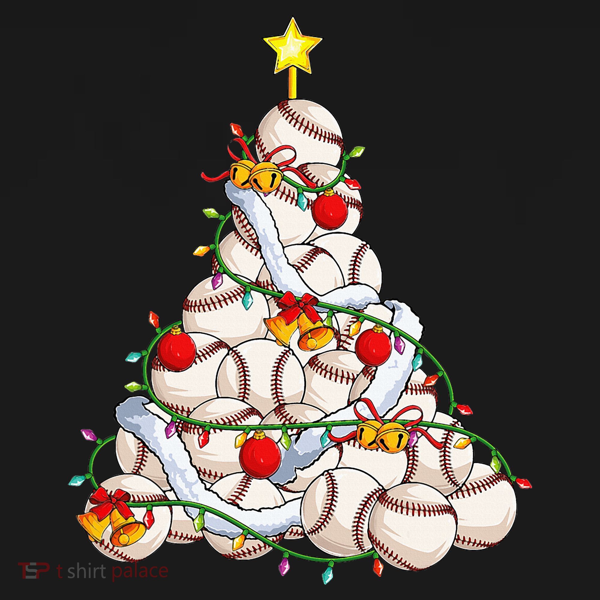 Baseball Christmas Tree Holiday PJs for Players & Coaches T-Shirt