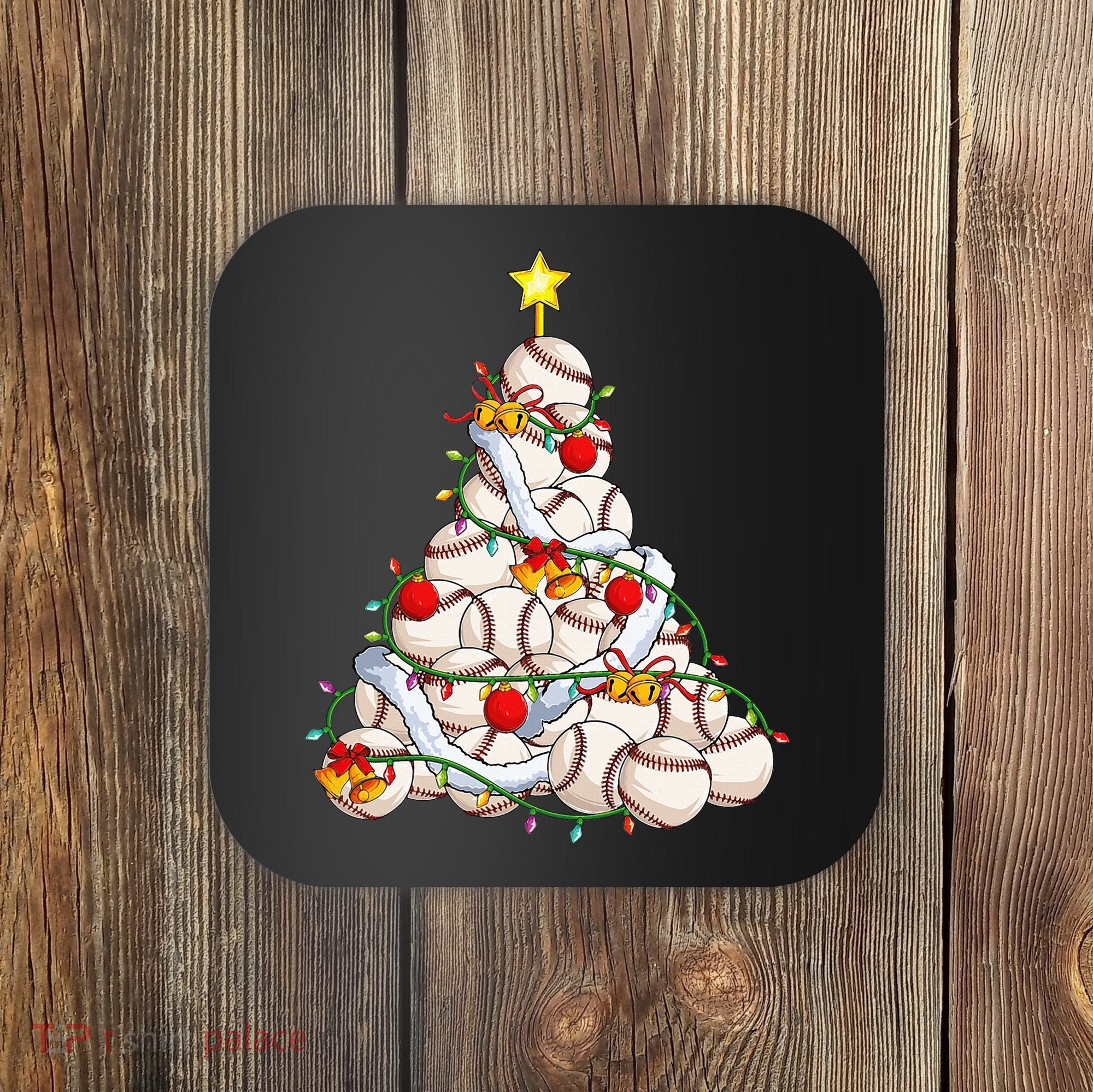 Baseball Christmas Tree Holiday PJs for Players & Coaches Coaster