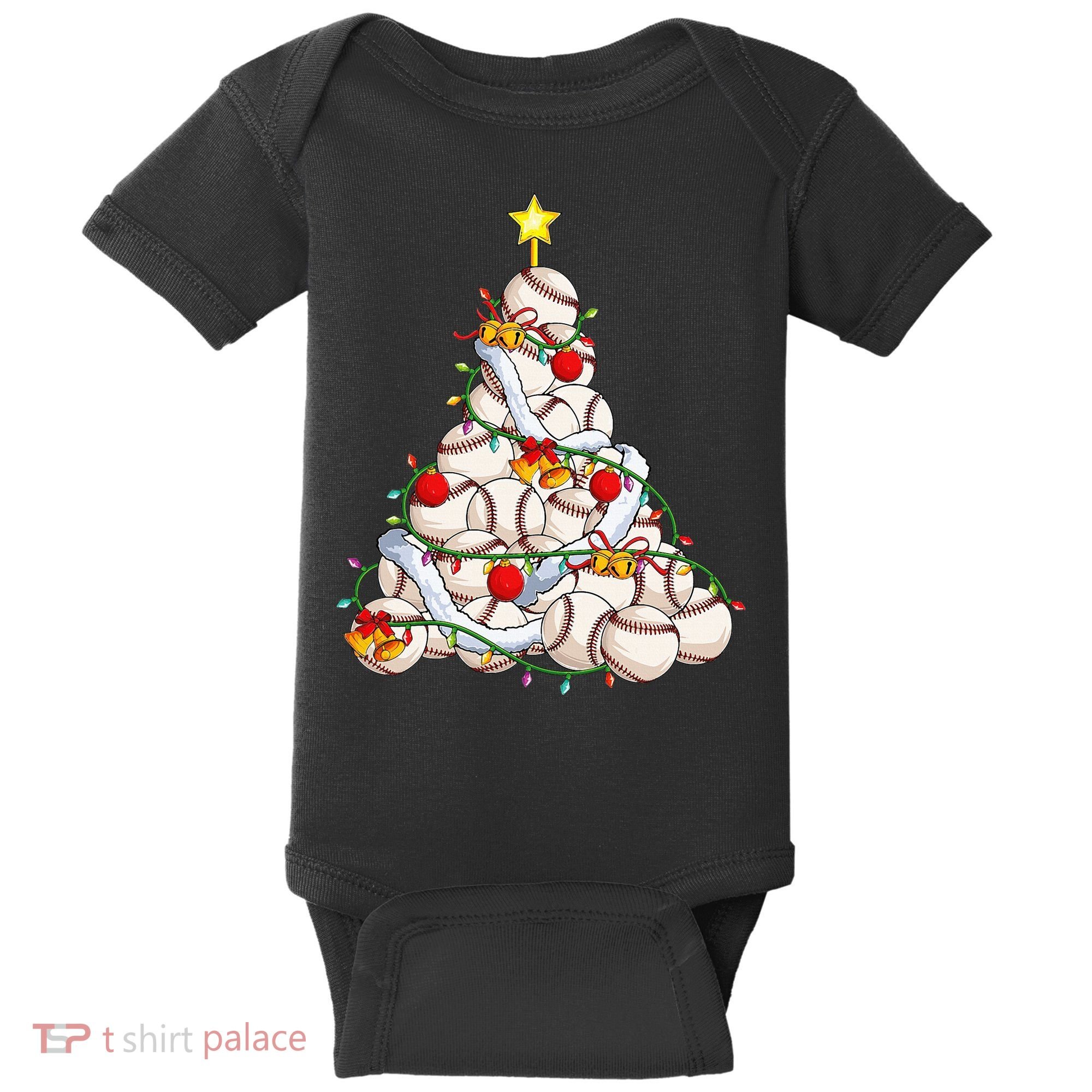 Baseball Christmas Tree Holiday PJs for Players & Coaches Baby Bodysuit