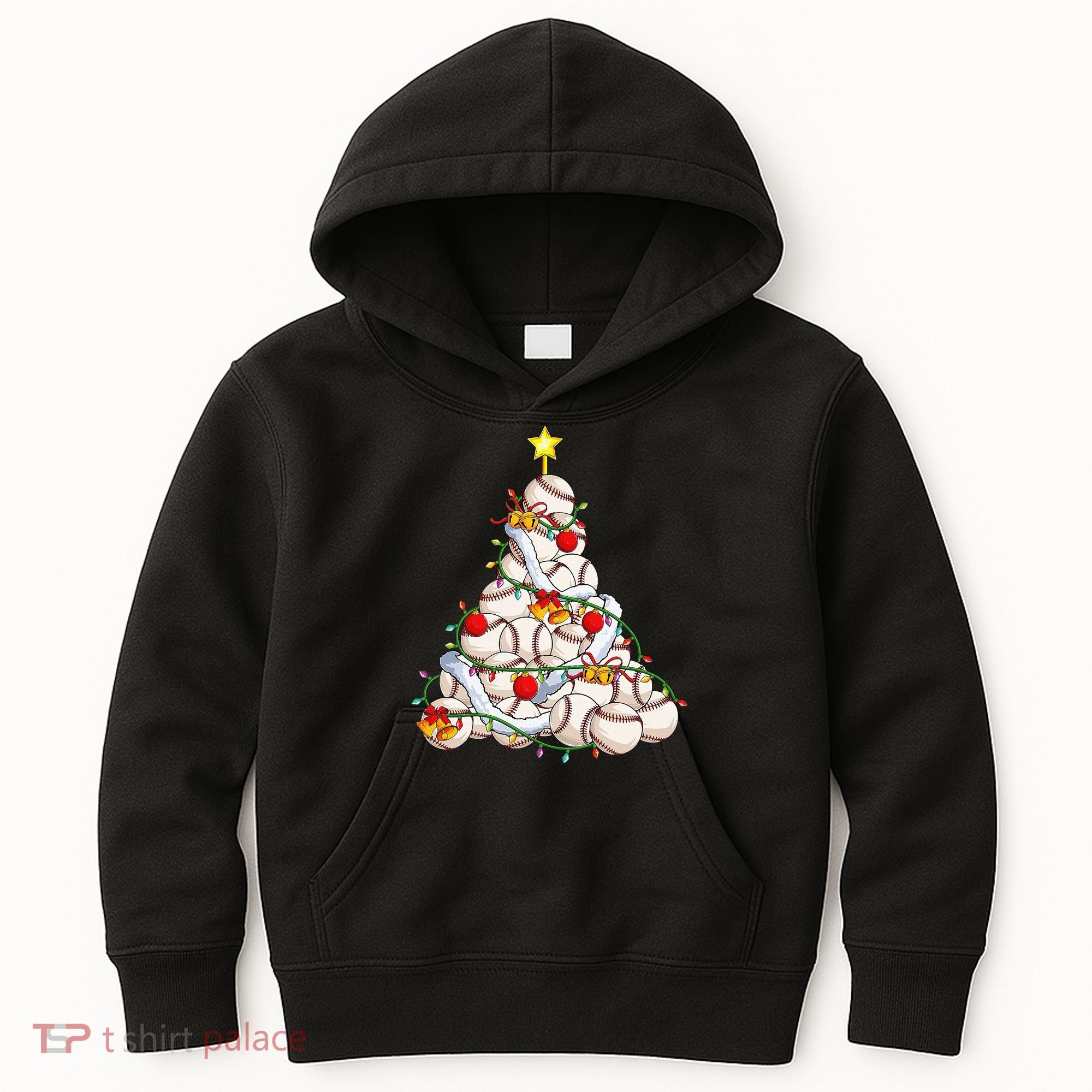 Baseball Christmas Tree Holiday PJs for Players & Coaches Kids Hoodie