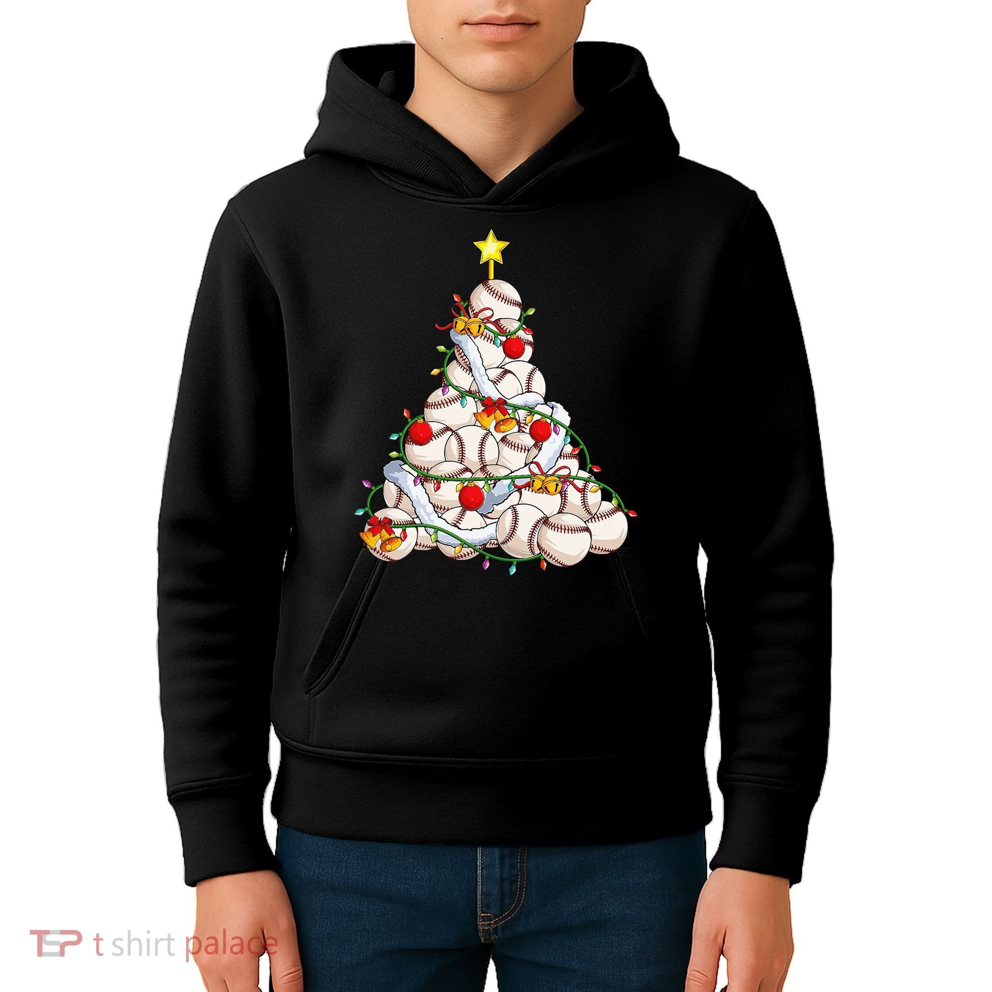 Baseball Christmas Tree Holiday PJs for Players & Coaches Kids Hoodie