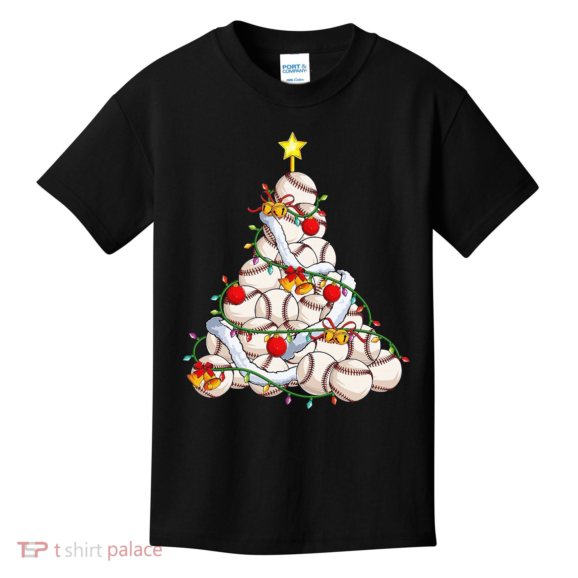 Baseball Christmas Tree Holiday PJs for Players & Coaches Kids T-Shirt