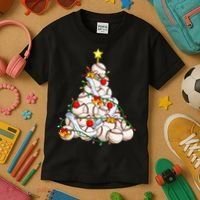 Baseball Christmas Tree Holiday PJs for Players & Coaches Kids T-Shirt thumb 3