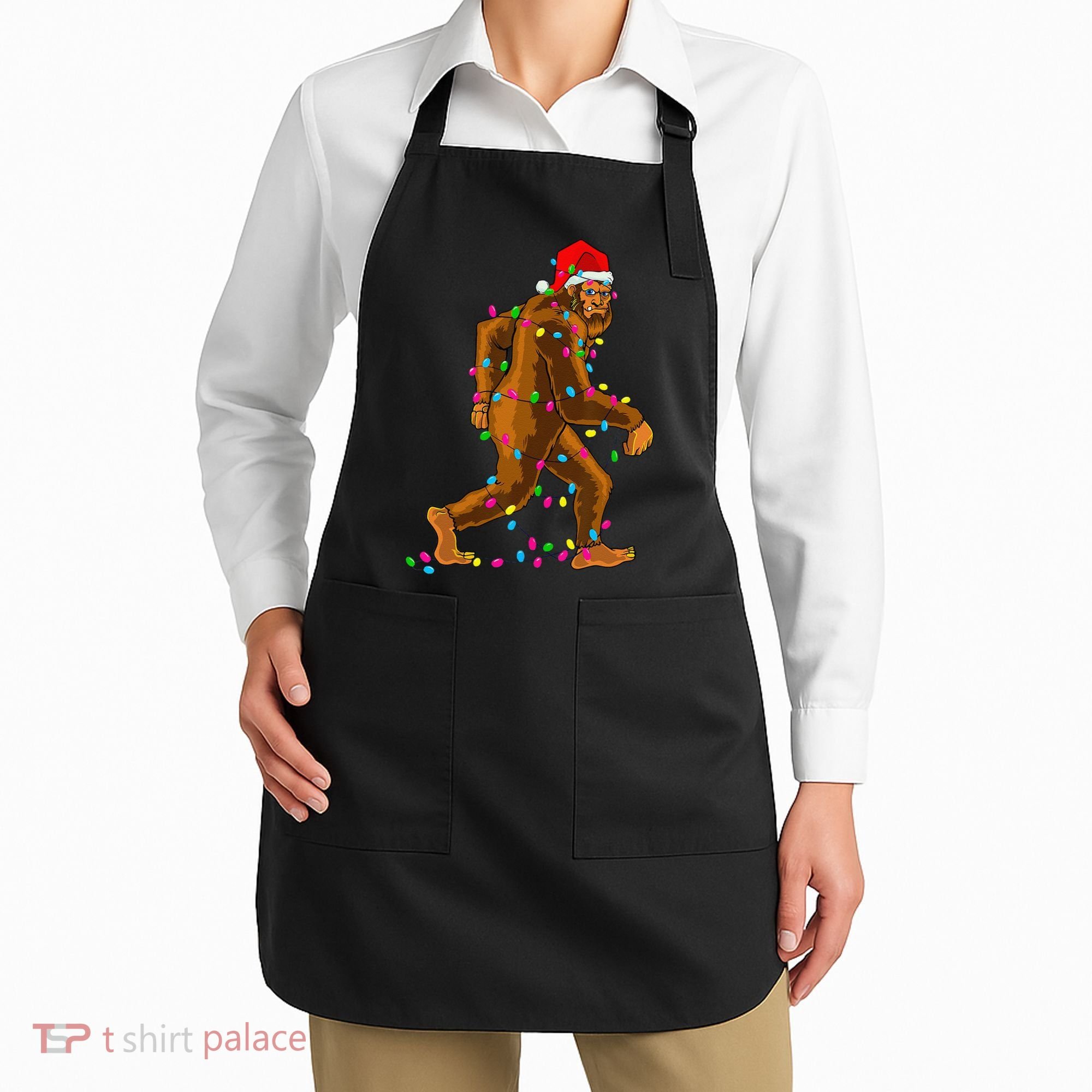 Bigfoot Christmas Tree Lights Xmas Funny Sasquatch Lovers Apron