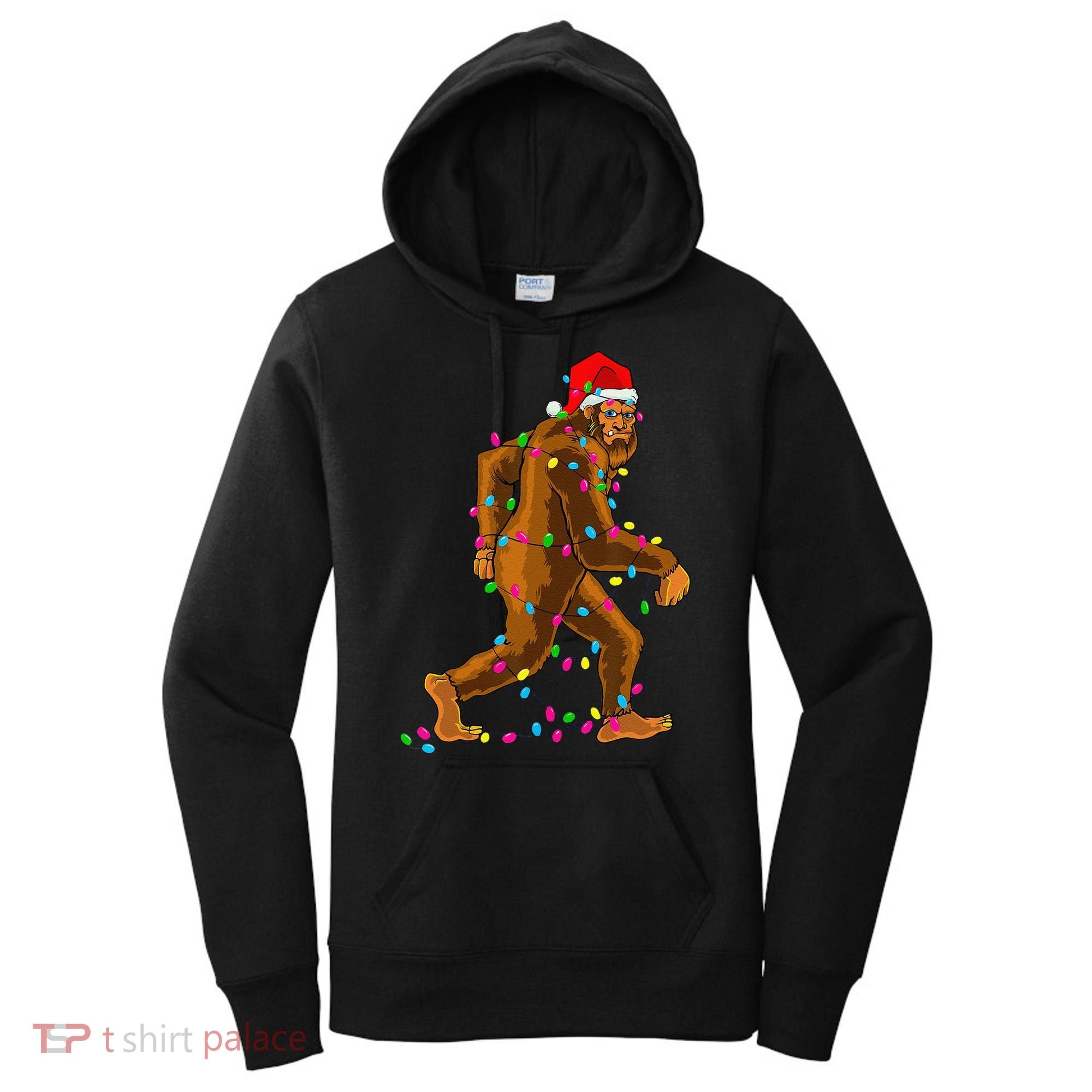Bigfoot Christmas Tree Lights Xmas Funny Sasquatch Lovers Women's Hoodie