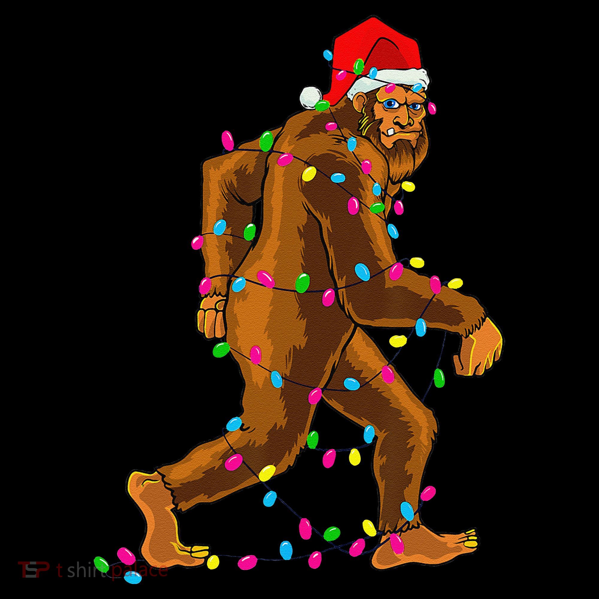 Bigfoot Christmas Tree Lights Xmas Funny Sasquatch Lovers Women's Hoodie