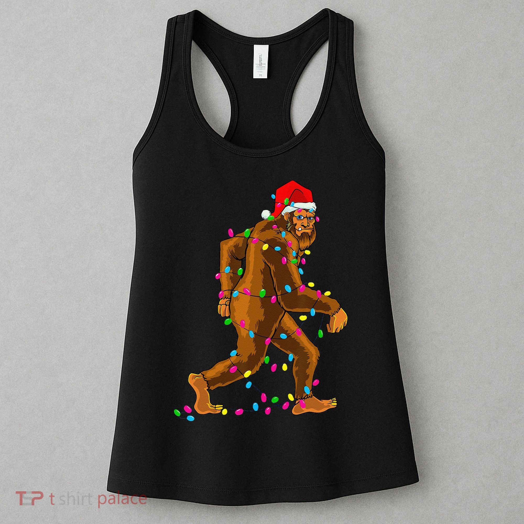 Bigfoot Christmas Tree Lights Xmas Funny Sasquatch Lovers Women's Tank Top