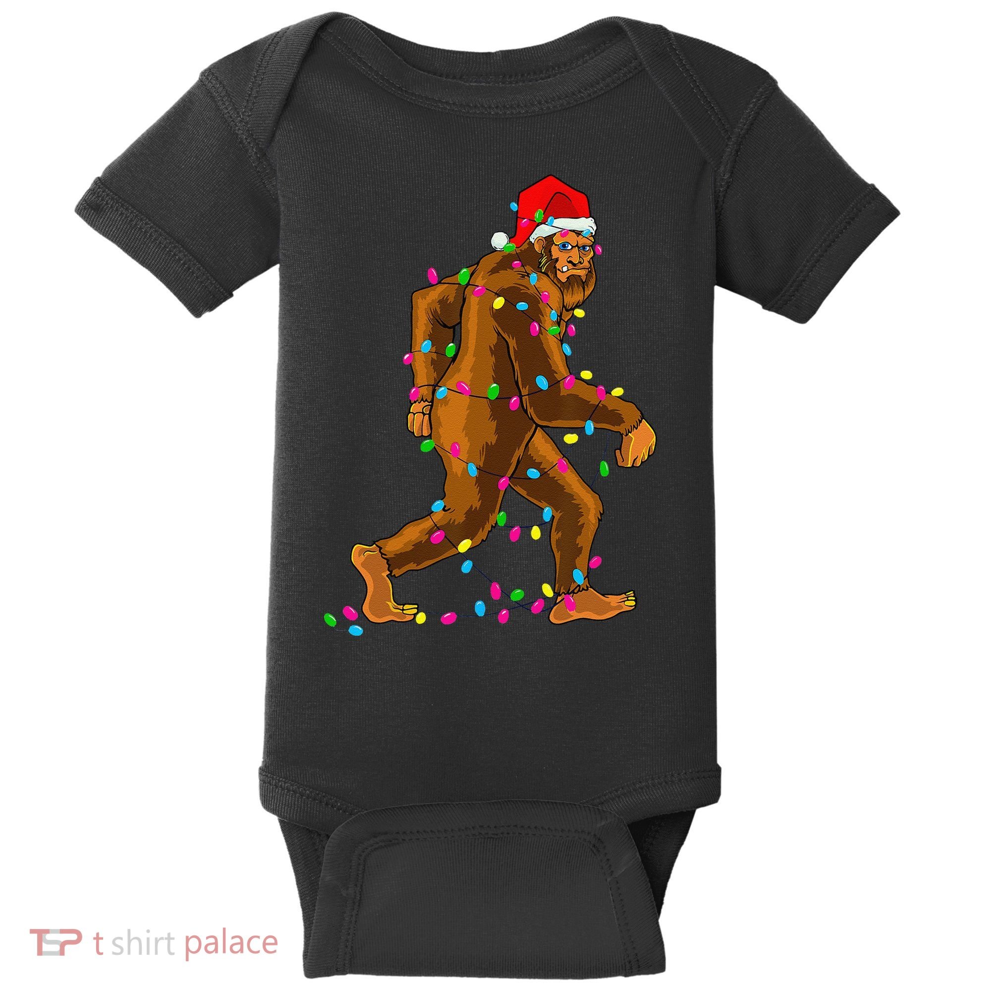 Bigfoot Christmas Tree Lights Xmas Funny Sasquatch Lovers Baby Bodysuit