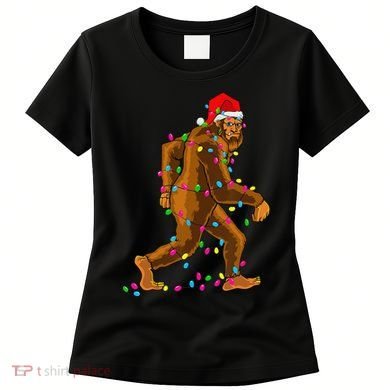 Bigfoot Christmas Tree Lights Xmas Funny Sasquatch Lovers Women's T-Shirt