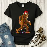 Bigfoot Christmas Tree Lights Xmas Funny Sasquatch Lovers Women's T-Shirt thumb 3