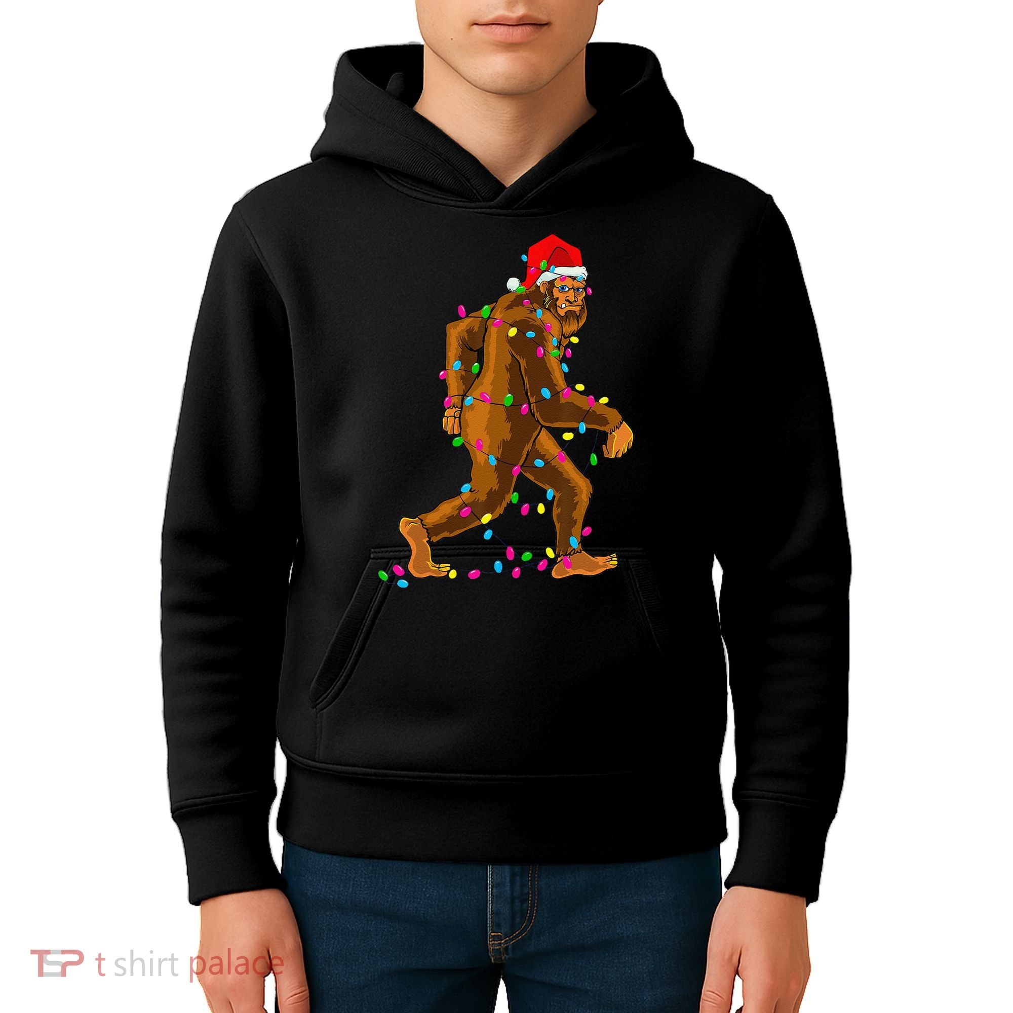 Bigfoot Christmas Tree Lights Xmas Funny Sasquatch Lovers Kids Hoodie