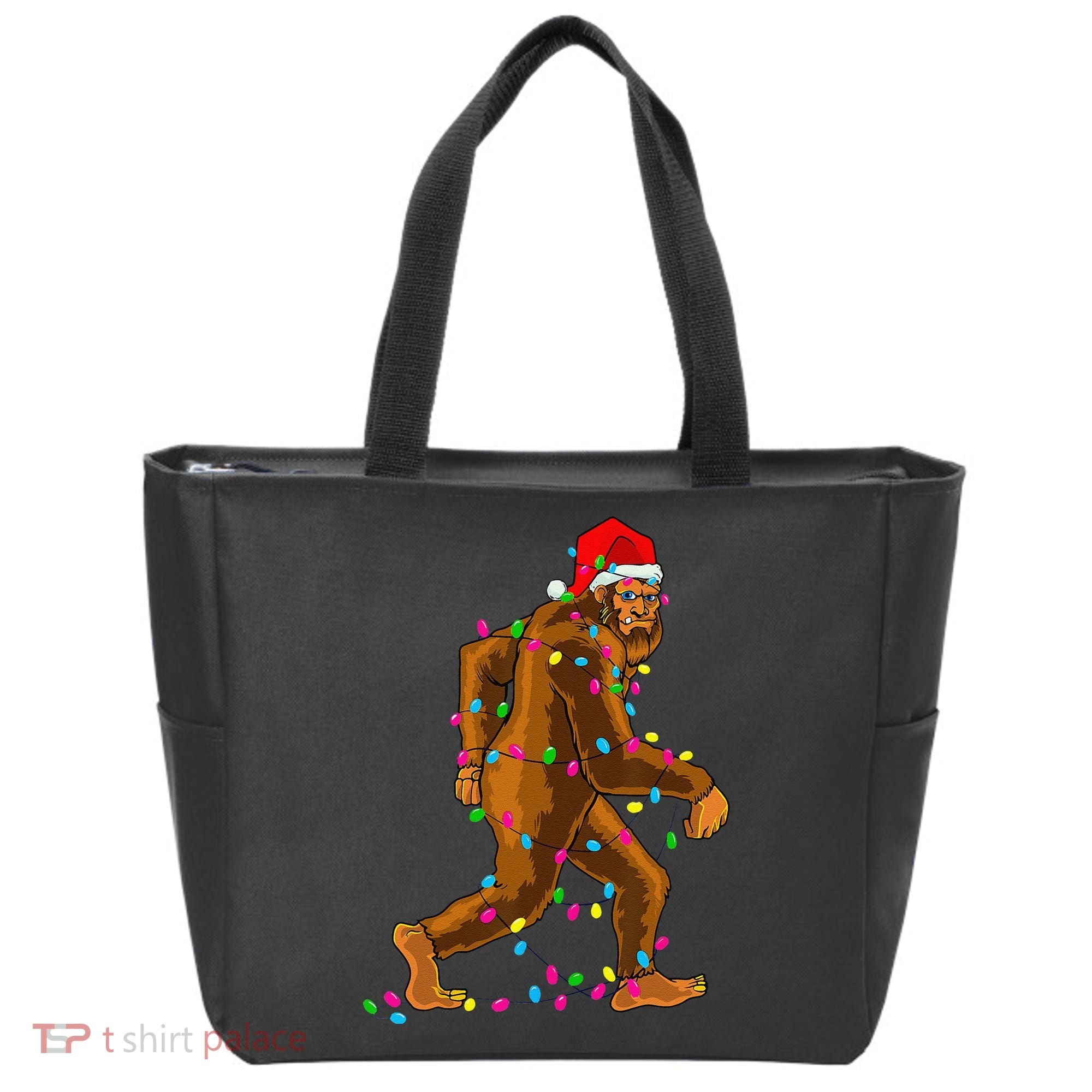 Bigfoot Christmas Tree Lights Xmas Funny Sasquatch Lovers Tote Bag