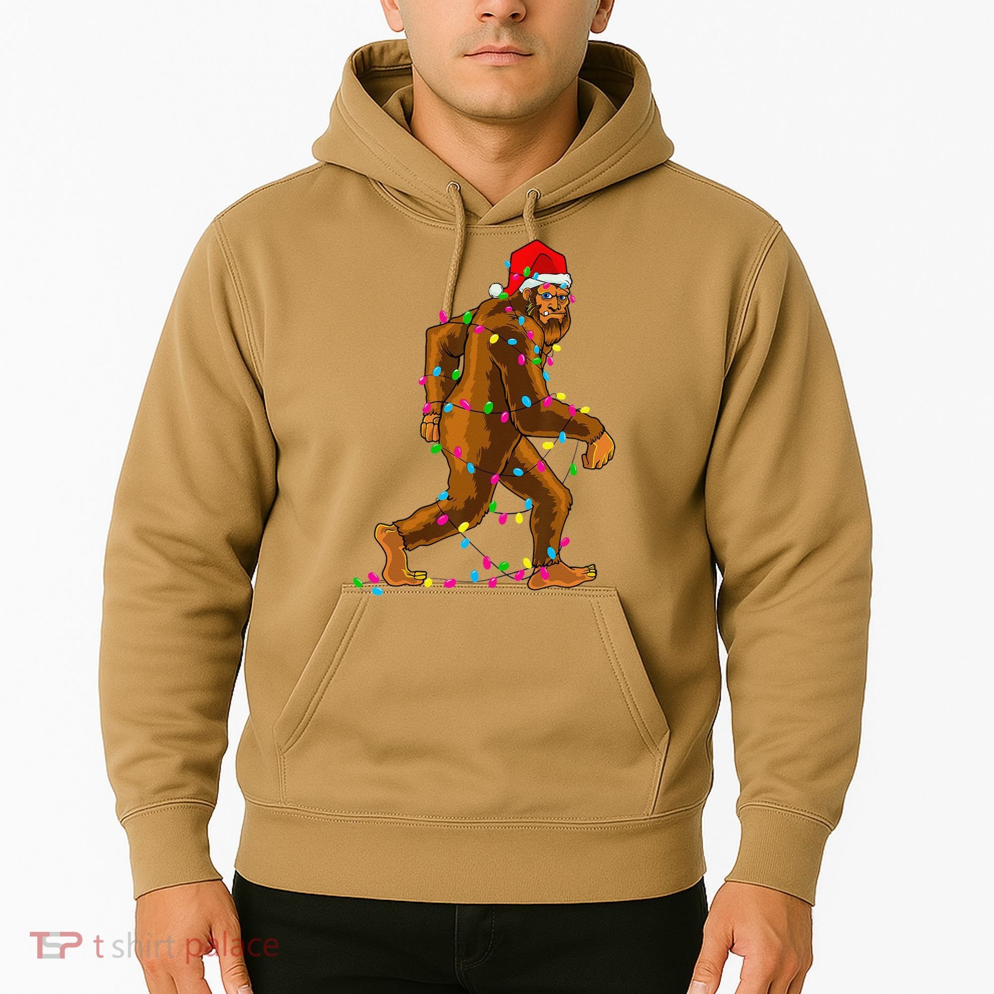 Bigfoot Christmas Tree Lights Xmas Funny Sasquatch Lovers Hoodie
