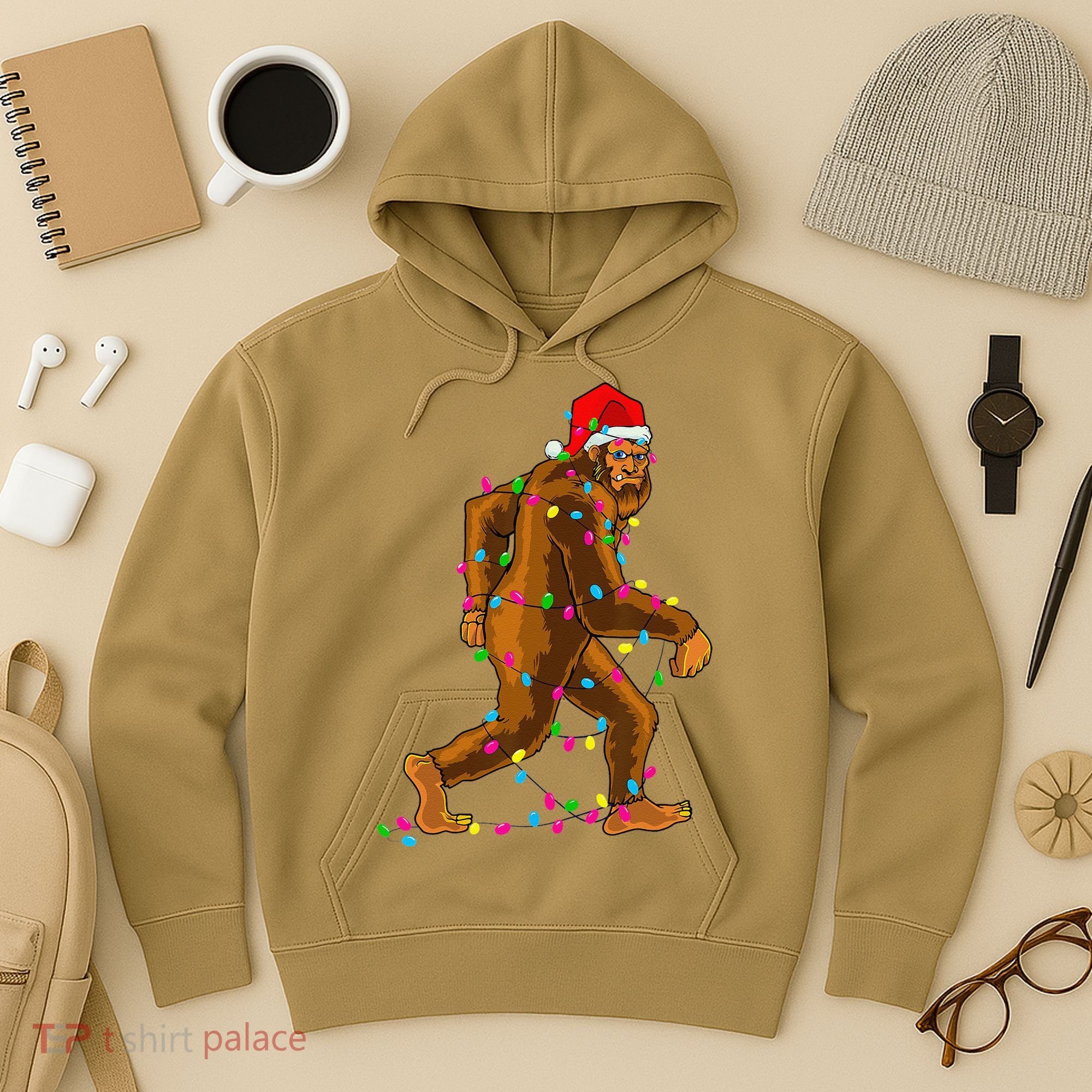 Bigfoot Christmas Tree Lights Xmas Funny Sasquatch Lovers Hoodie