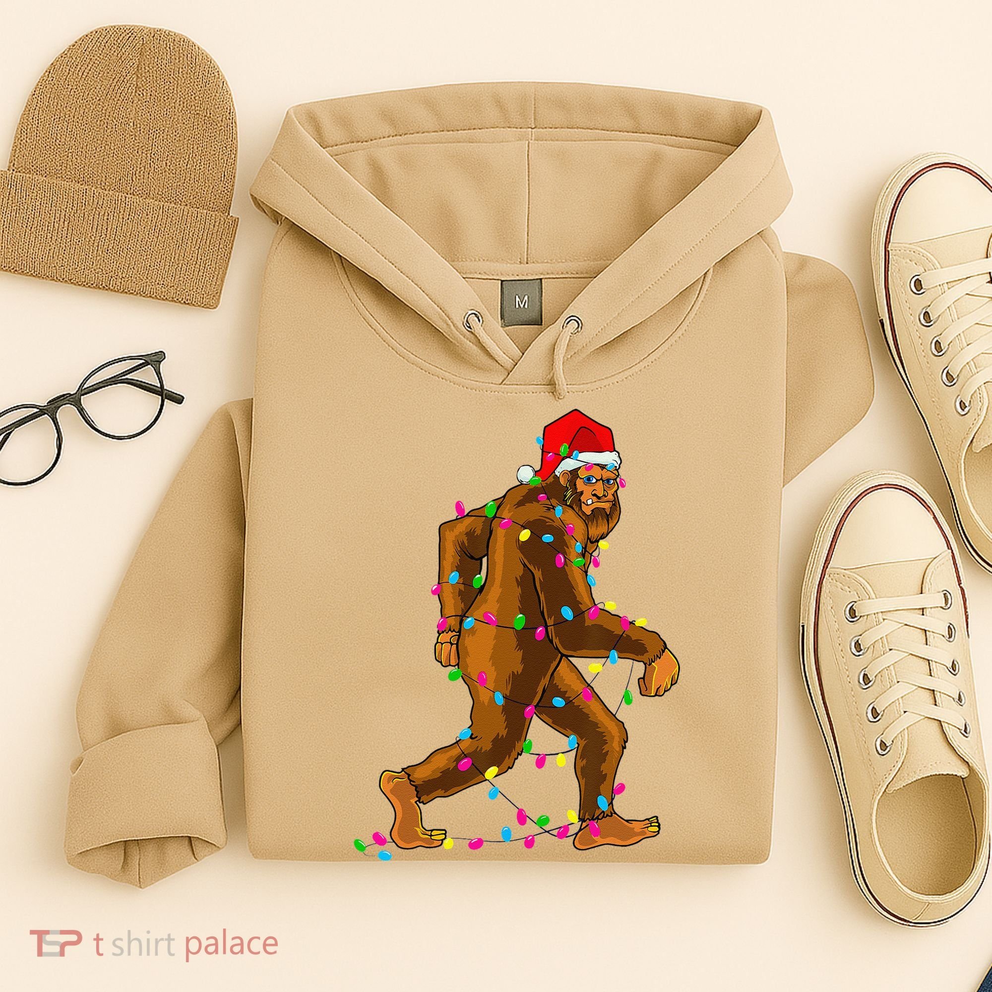 Bigfoot Christmas Tree Lights Xmas Funny Sasquatch Lovers Hoodie
