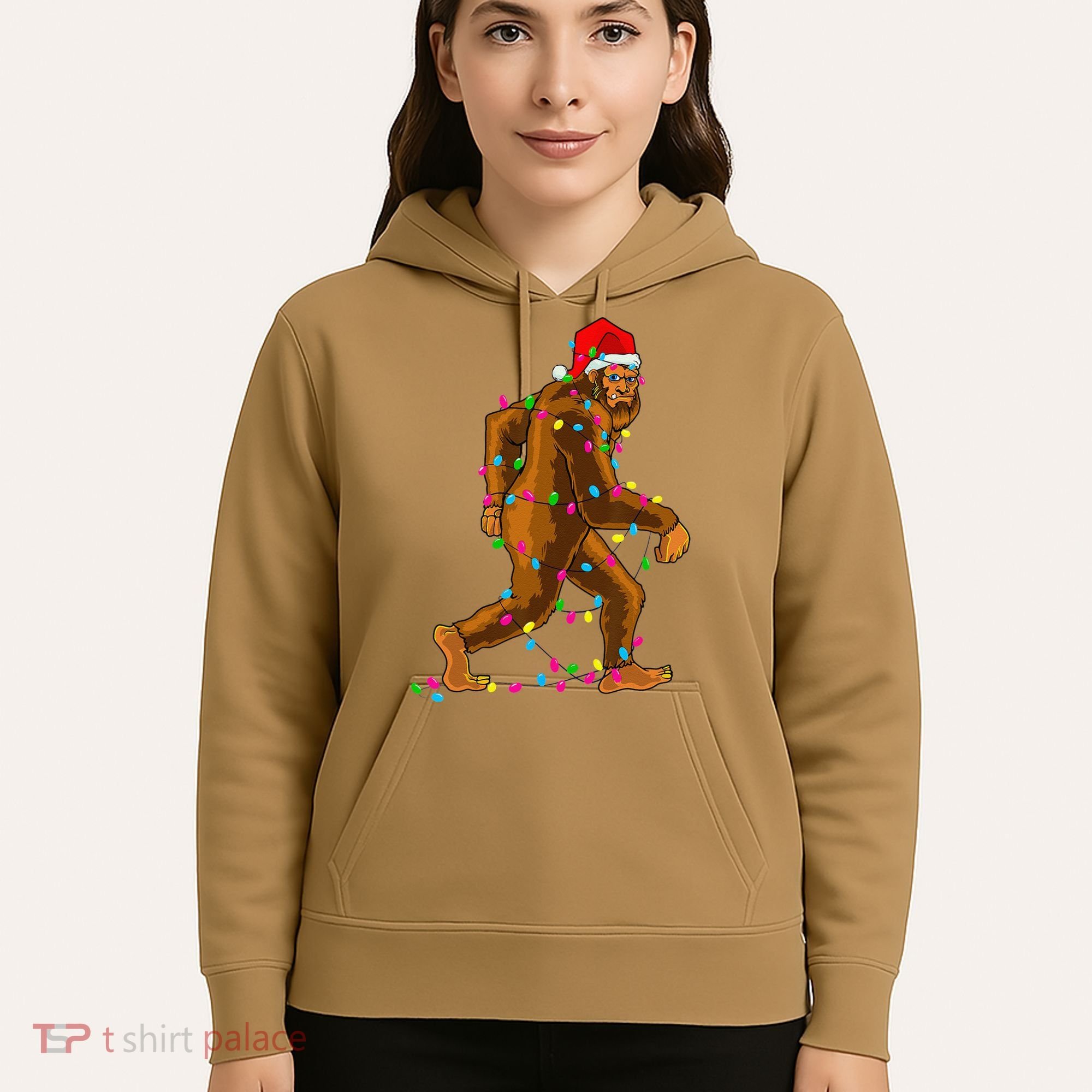 Bigfoot Christmas Tree Lights Xmas Funny Sasquatch Lovers Hoodie