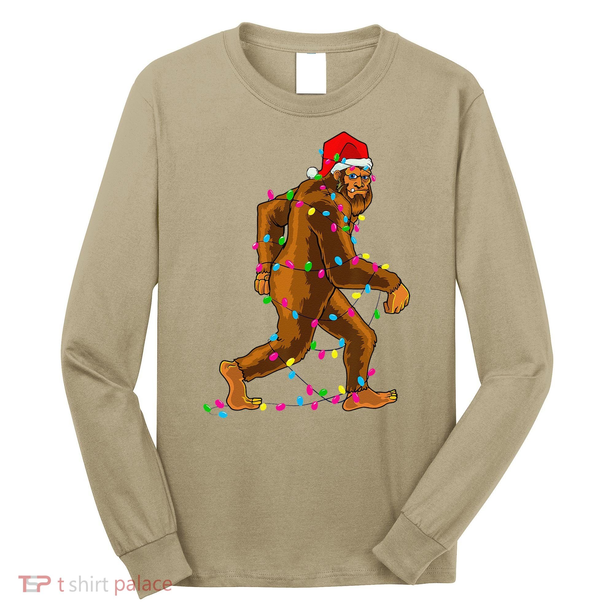 Bigfoot Christmas Tree Lights Xmas Funny Sasquatch Lovers Long Sleeve Shirt
