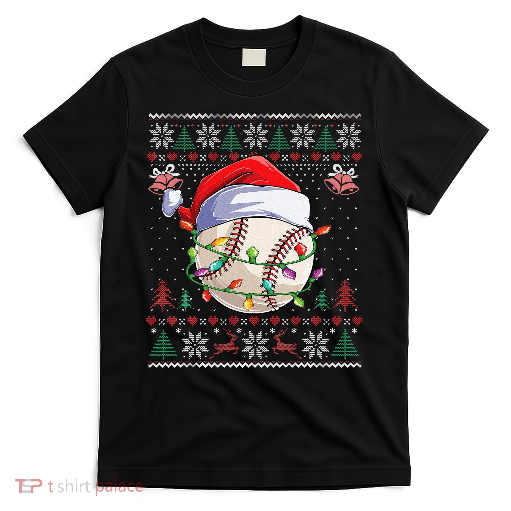 Baseball Christmas Ugly Sweater Funny Santa Sport Men Kids T-Shirt