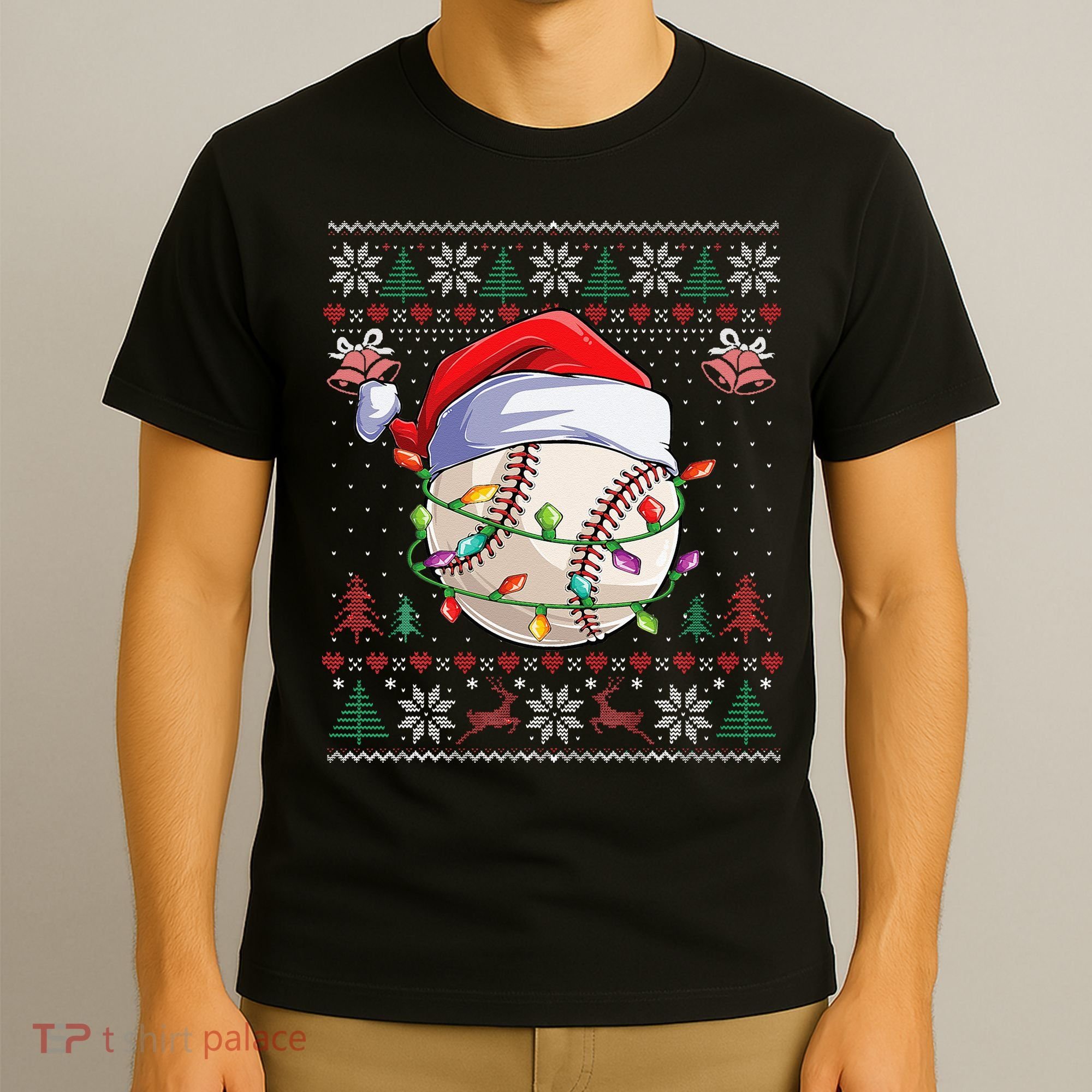 Baseball Christmas Ugly Sweater Funny Santa Sport Men Kids T-Shirt