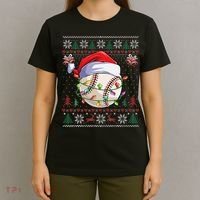 Baseball Christmas Ugly Sweater Funny Santa Sport Men Kids T-Shirt thumb 4