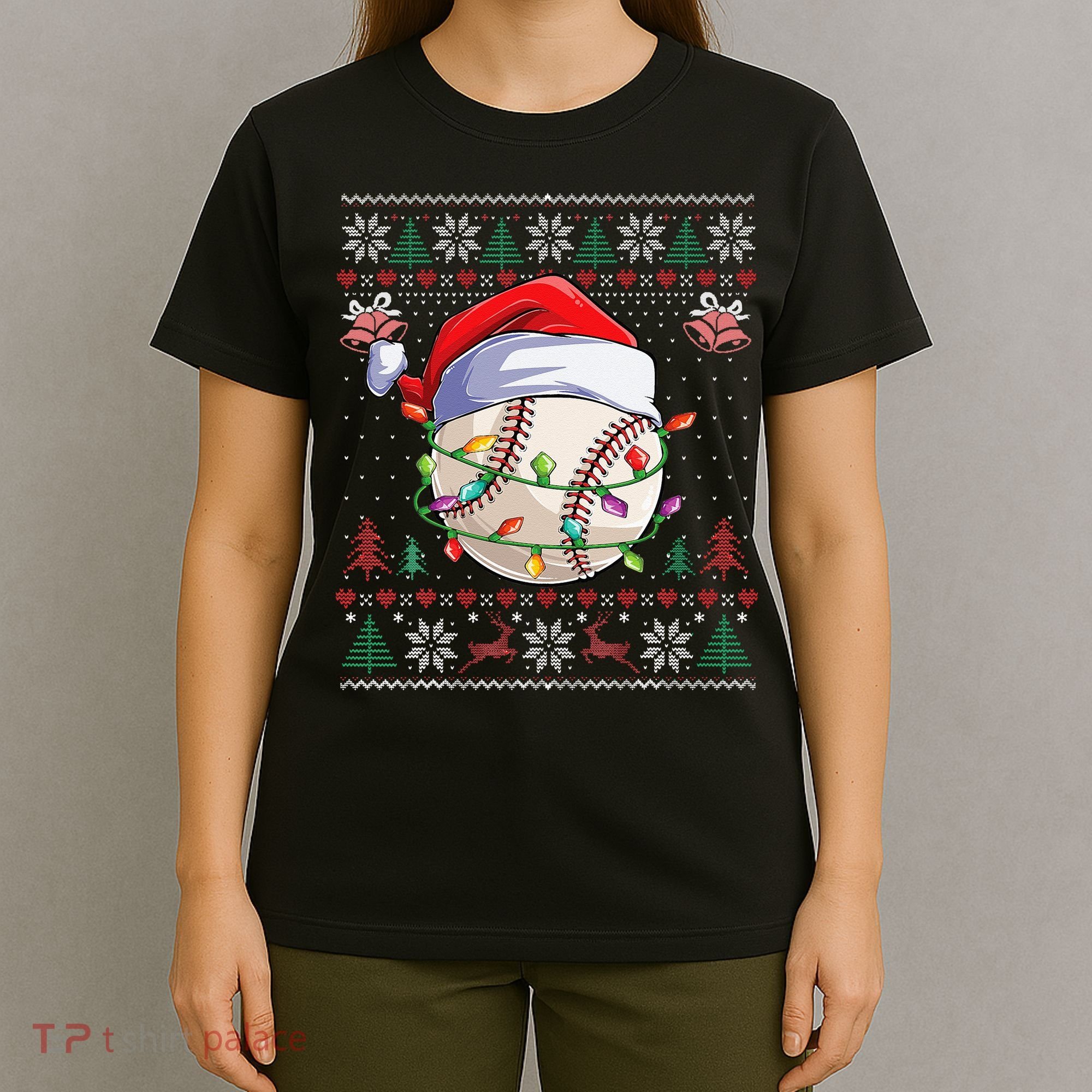 Baseball Christmas Ugly Sweater Funny Santa Sport Men Kids T-Shirt