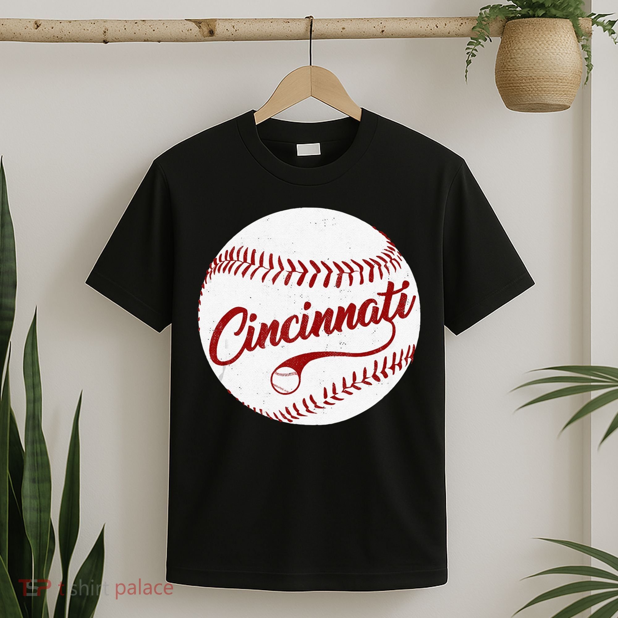Baseball Cincinnati Vintage Ball Red Seam National Pastime T-Shirt