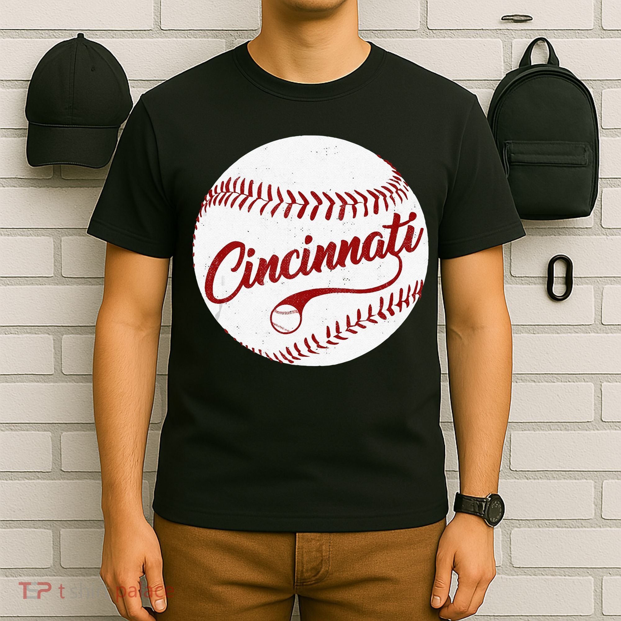 Baseball Cincinnati Vintage Ball Red Seam National Pastime T-Shirt