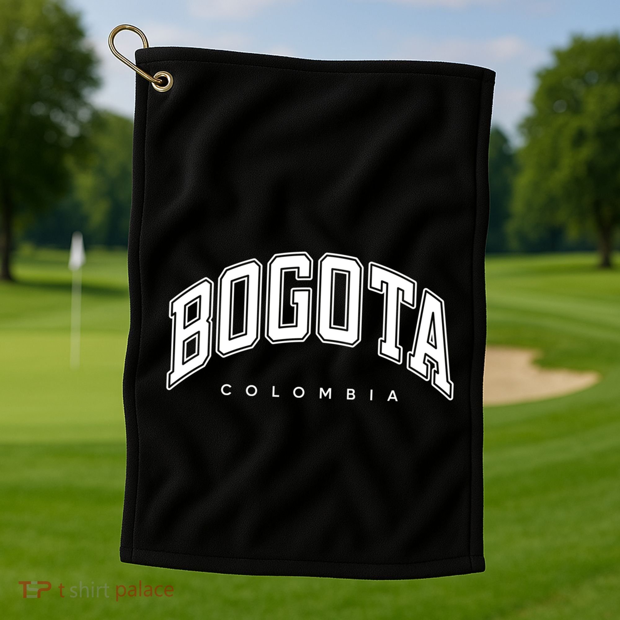 Bogota Colombia Varsity Style White Text Gift Golf Towel