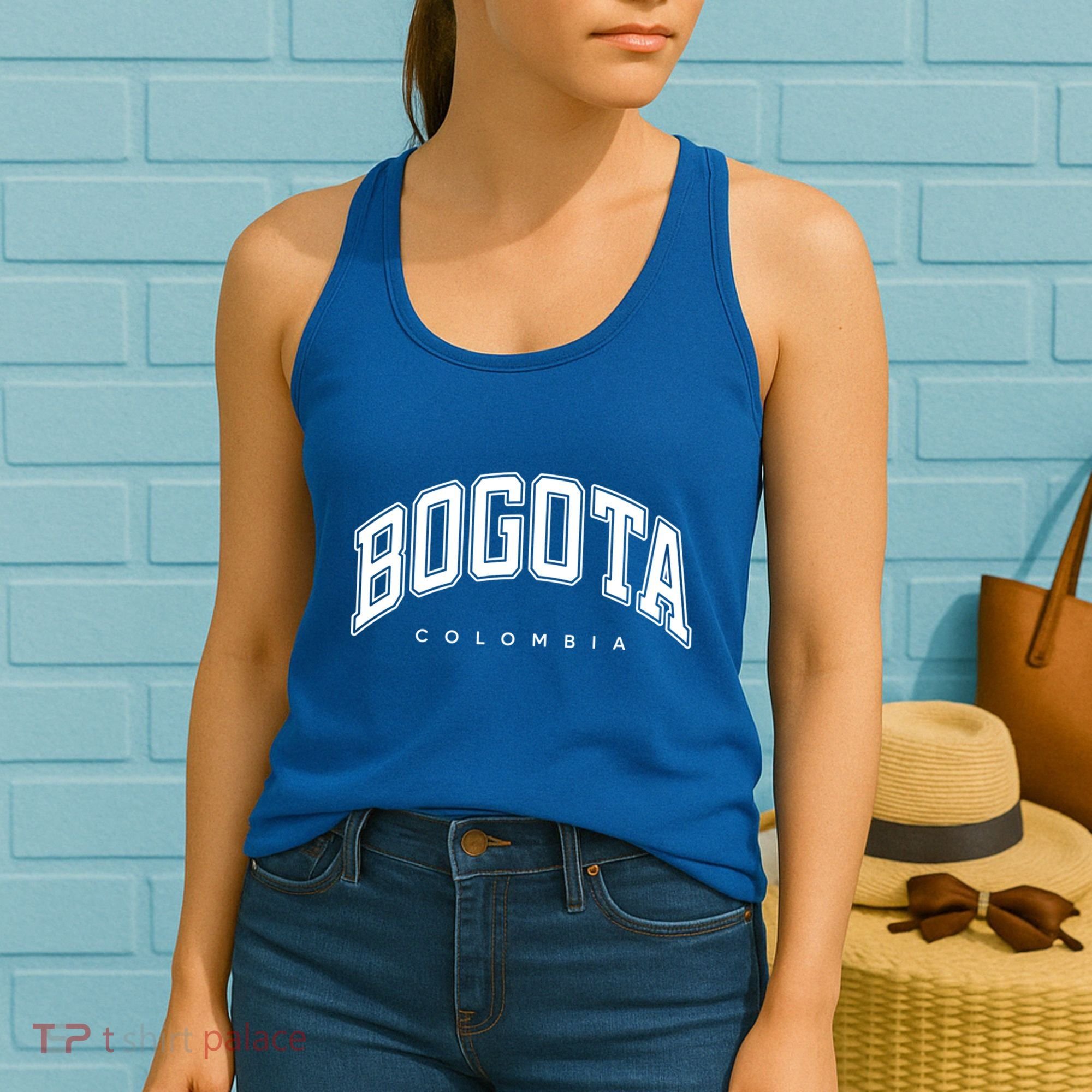 Bogota Colombia Varsity Style White Text Gift Women's Tank Top