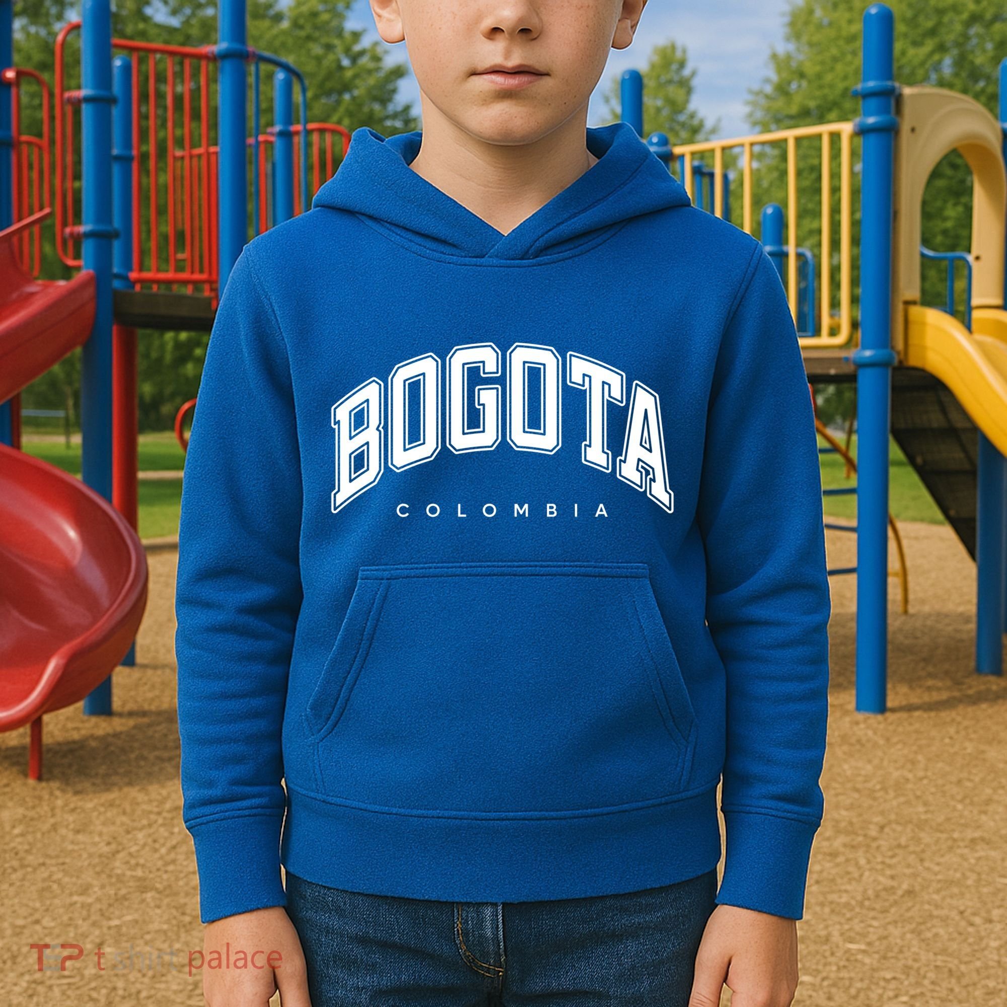 Bogota Colombia Varsity Style White Text Gift Kids Hoodie