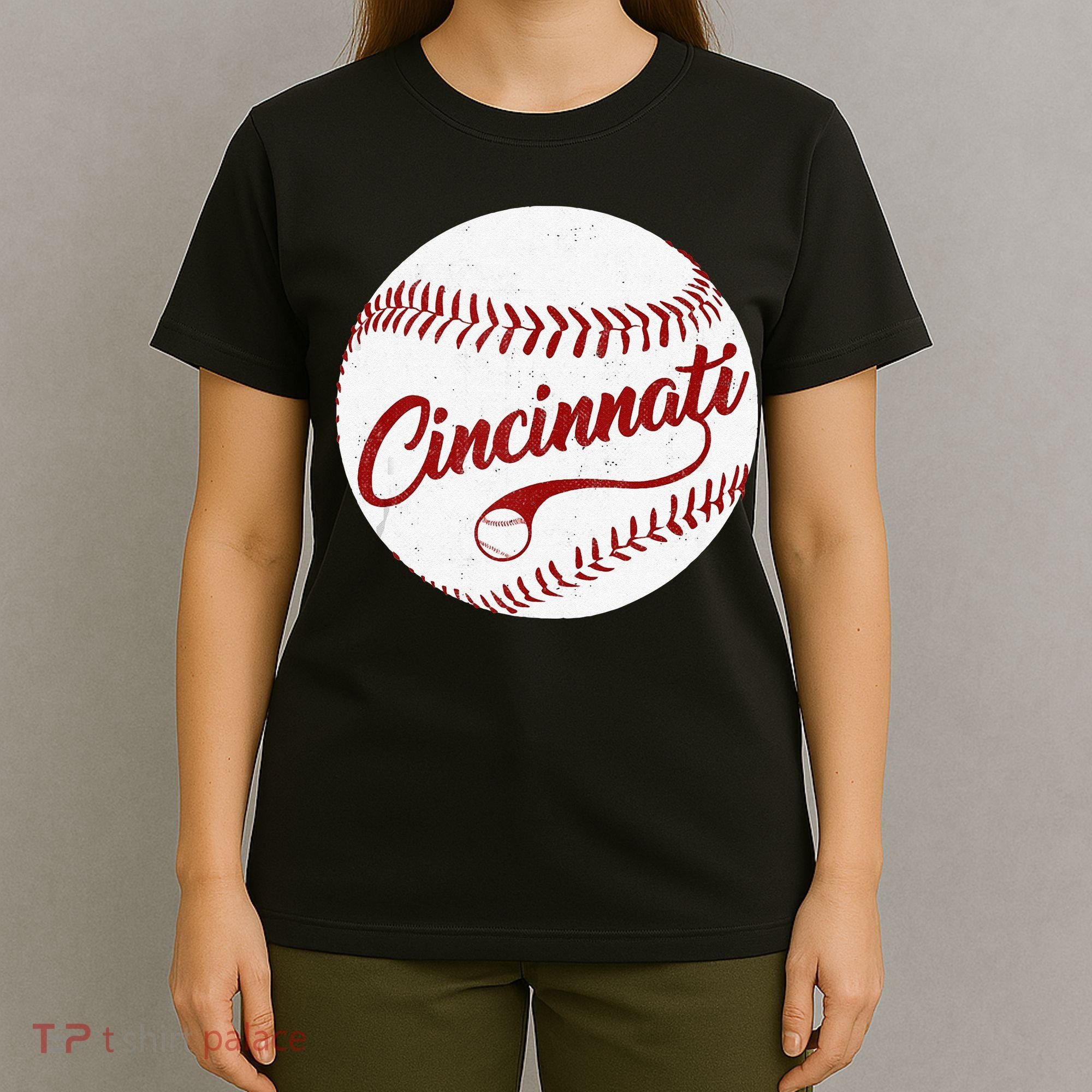 Baseball Cincinnati Vintage Ball Red Seam National Pastime T-Shirt