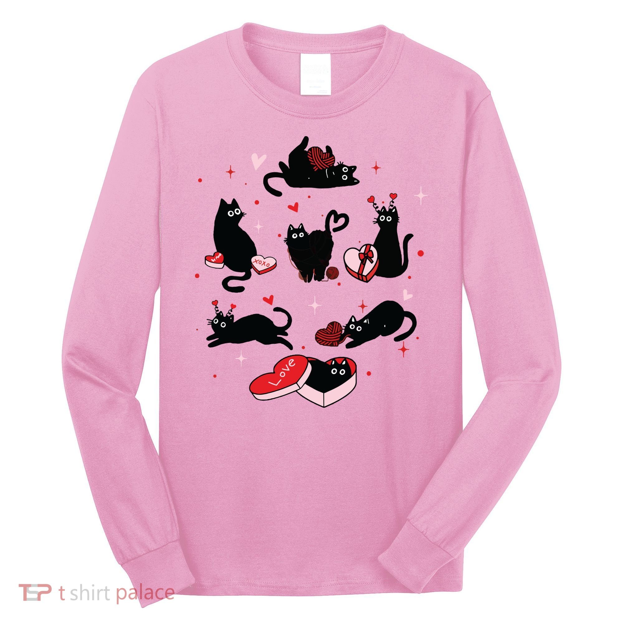 Black Cat Valentine Shirts Cat Valentines Day Cat Mom Valentines Long Sleeve Shirt