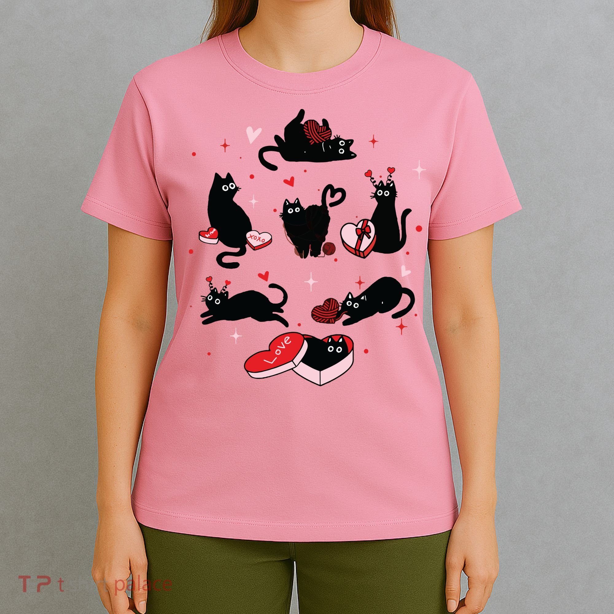 Black Cat Valentine Shirts Cat Valentines Day Cat Mom Valentines T-Shirt
