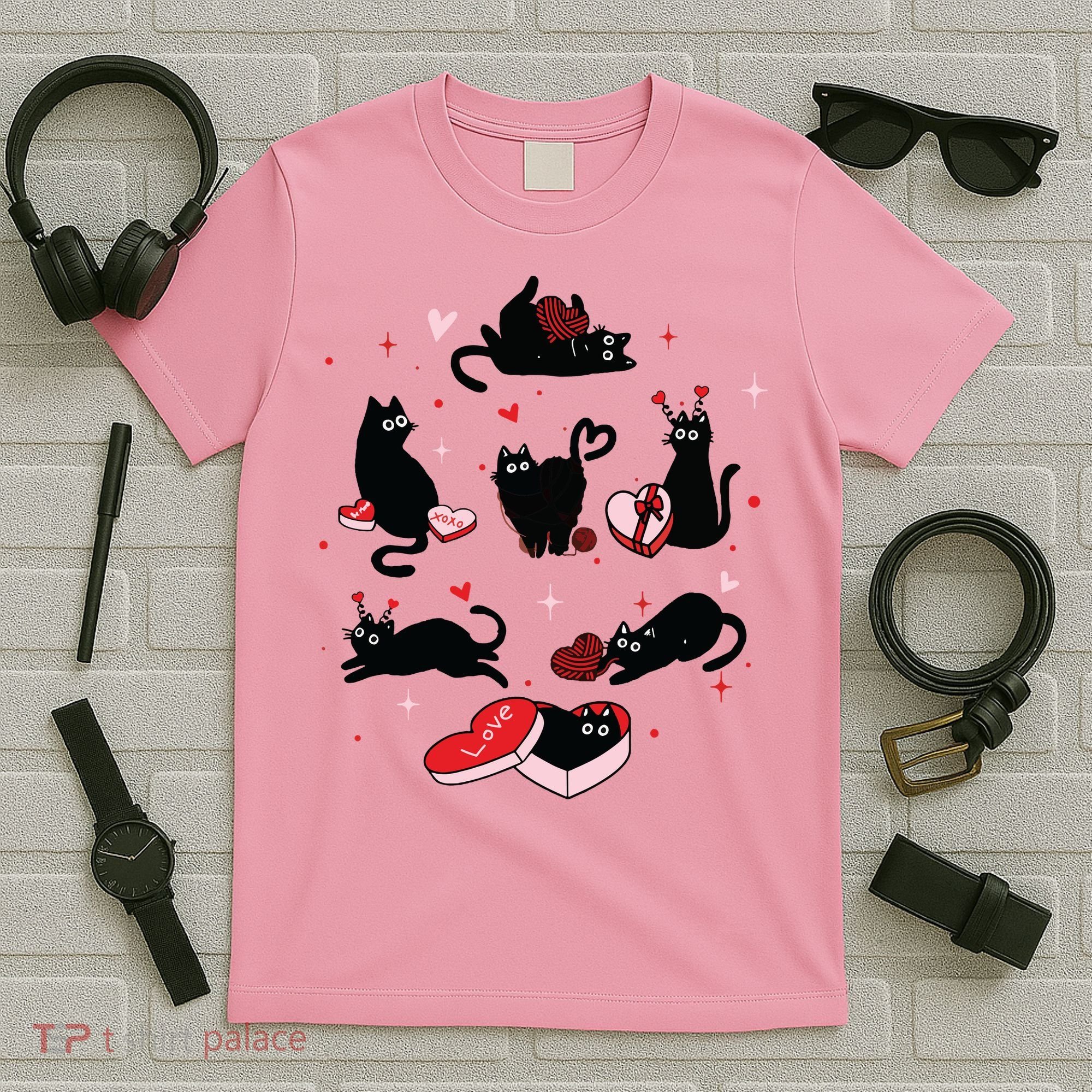 Black Cat Valentine Shirts Cat Valentines Day Cat Mom Valentines T-Shirt