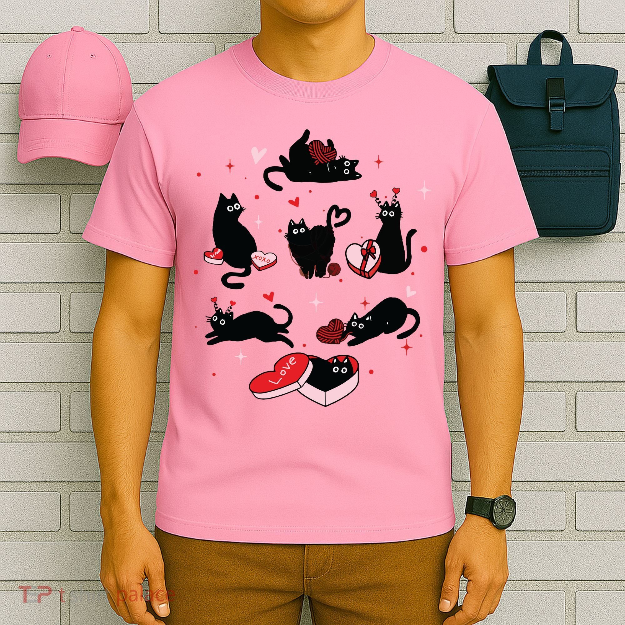 Black Cat Valentine Shirts Cat Valentines Day Cat Mom Valentines T-Shirt