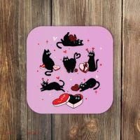 Black Cat Valentine Shirts Cat Valentines Day Cat Mom Valentines Coaster thumb 0