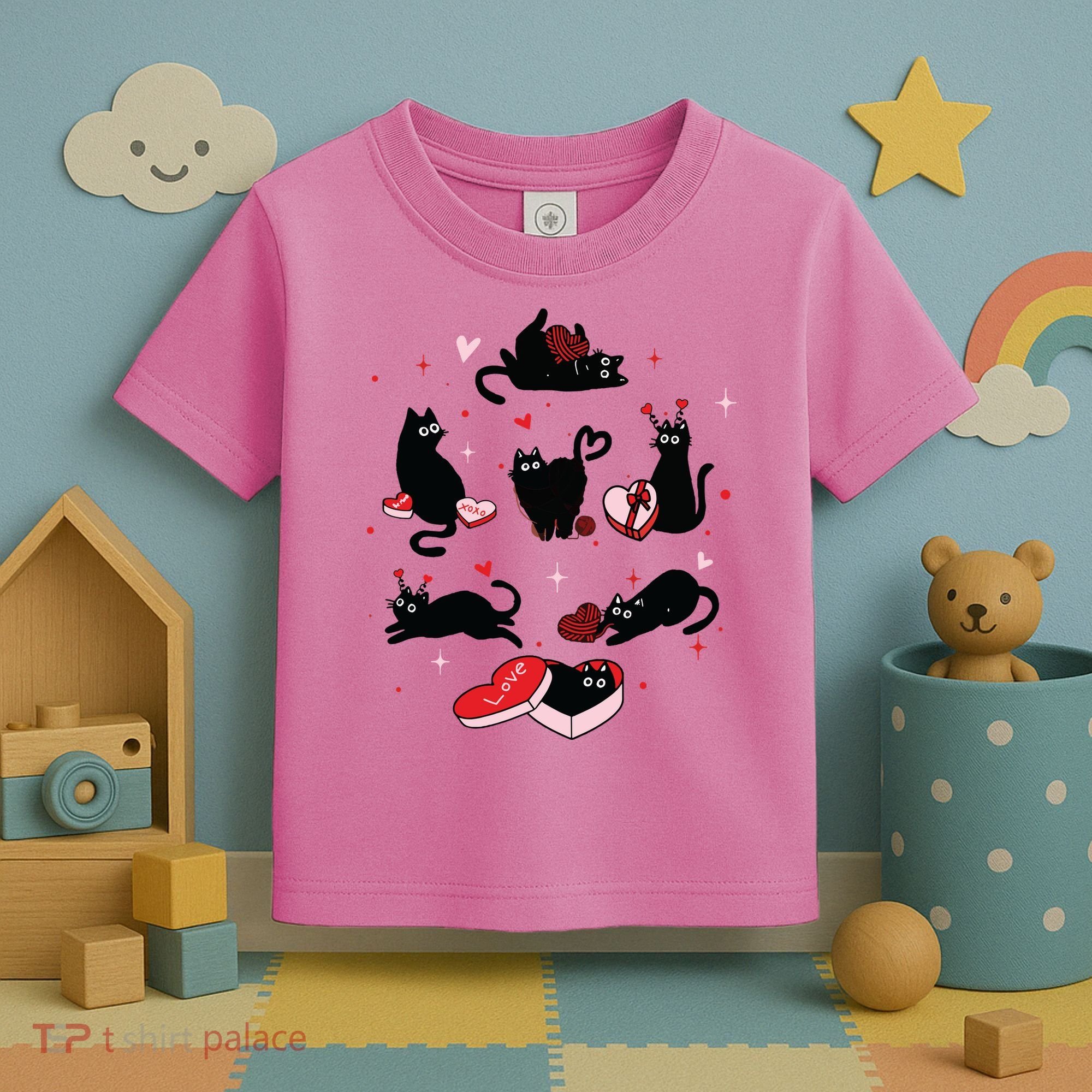 Black Cat Valentine Shirts Cat Valentines Day Cat Mom Valentines Toddler T-Shirt